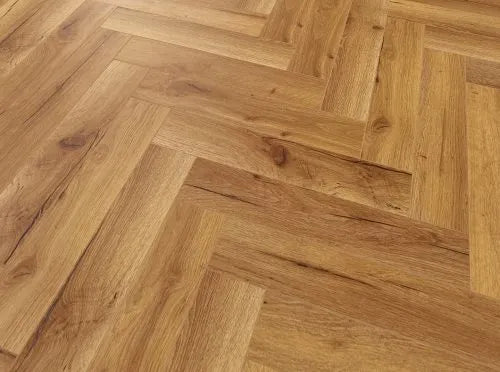 12mm AC5 waterproof herringbone laminate flooring for modern interiors with porcelain wall and floor tiles