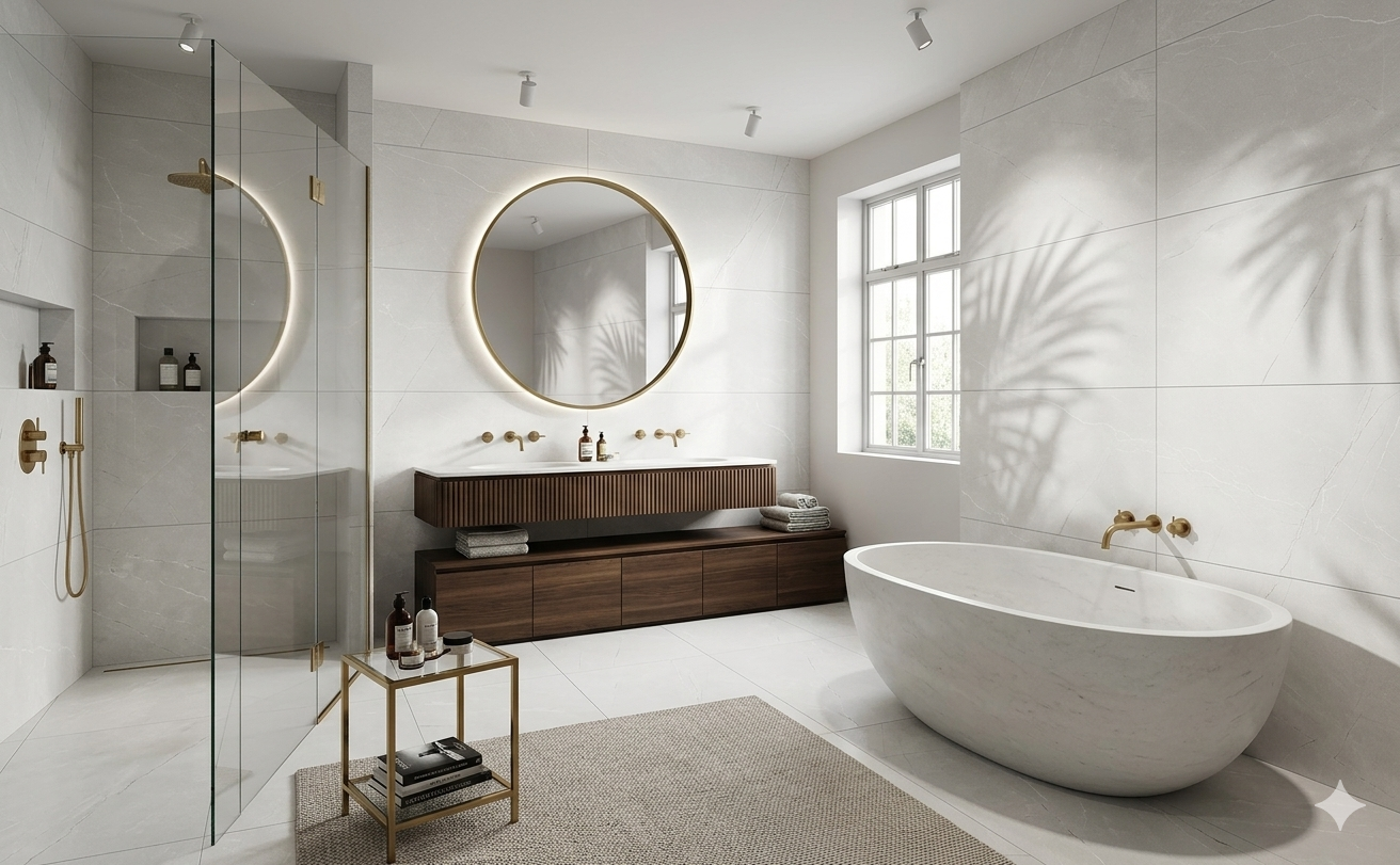 Elegant 600x1200mm white marble effect Porcelain wall and floor tiles for luxury interiors