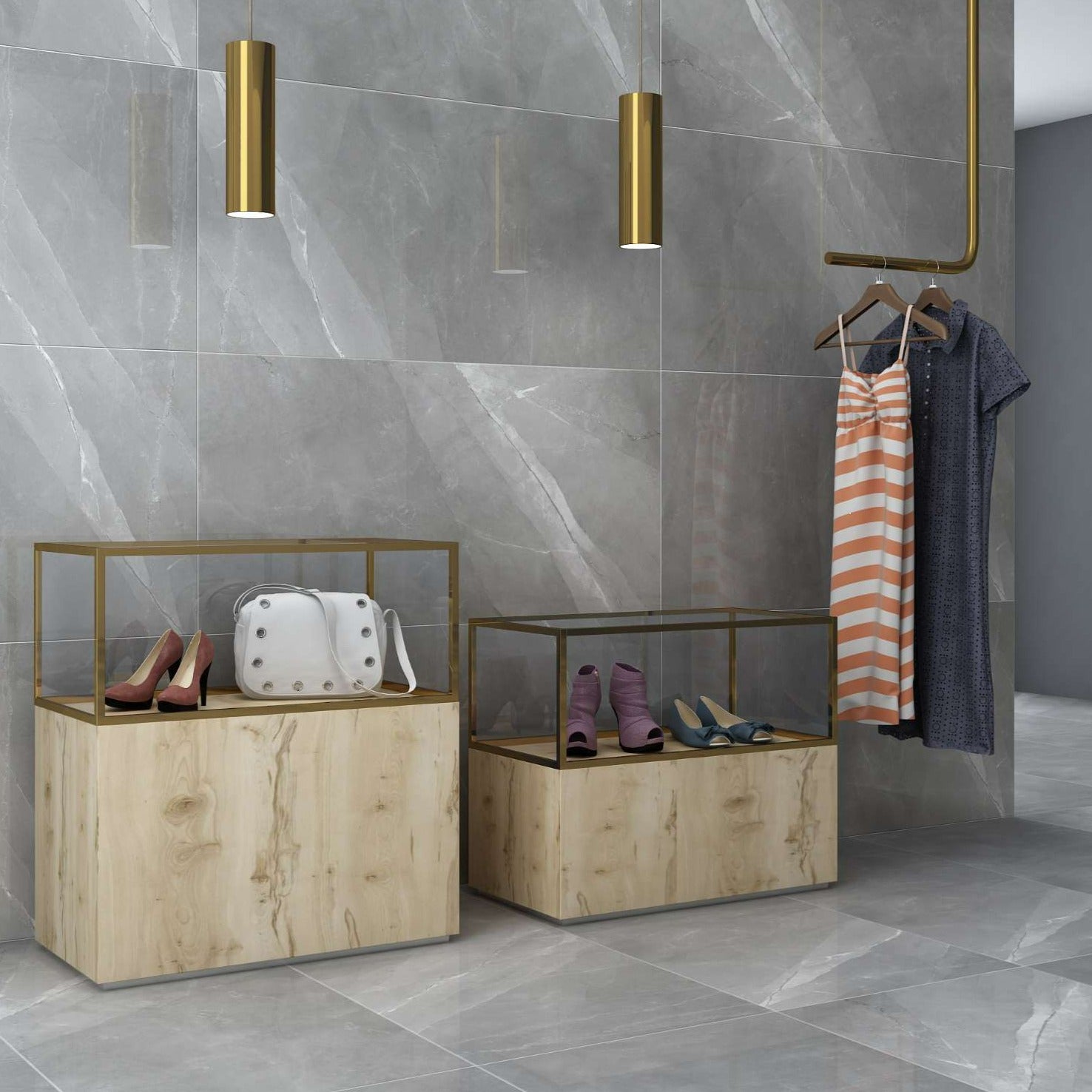 Luxury House interior having Polished Armani Imperial Grey Marble tiles on walls and floor.