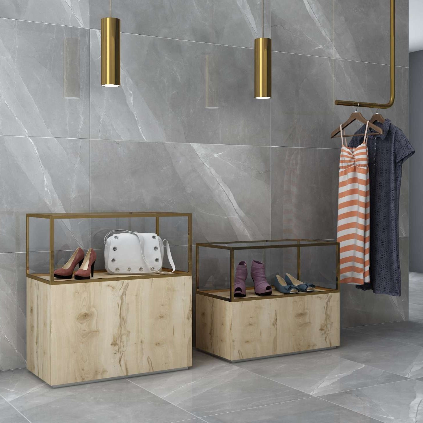 Luxury House interior having Polished Armani Imperial Grey Marble tiles on walls and floor.