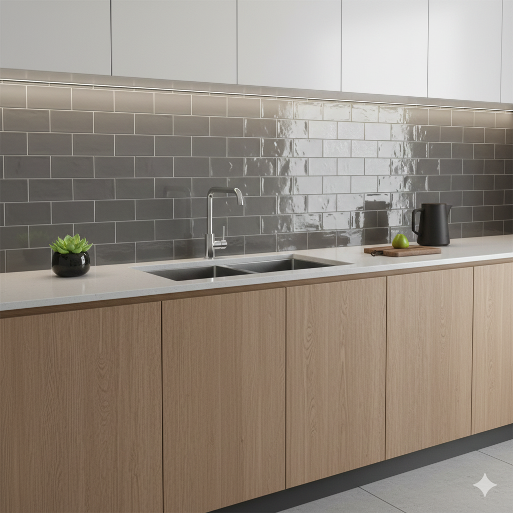 Biselado Grey Gloss Bevelled Decorative Wall Tiles