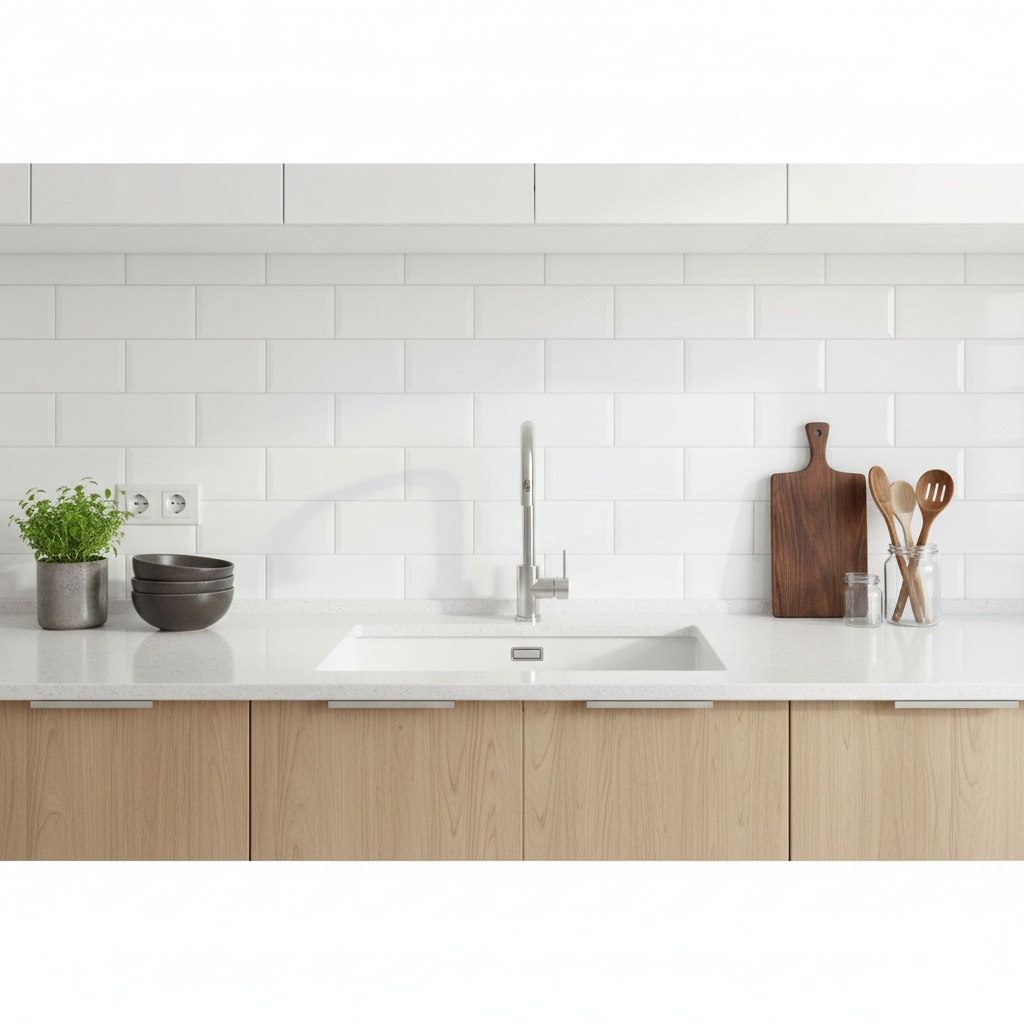 Biselado White Gloss Bevelled Ceramic Wall Tiles