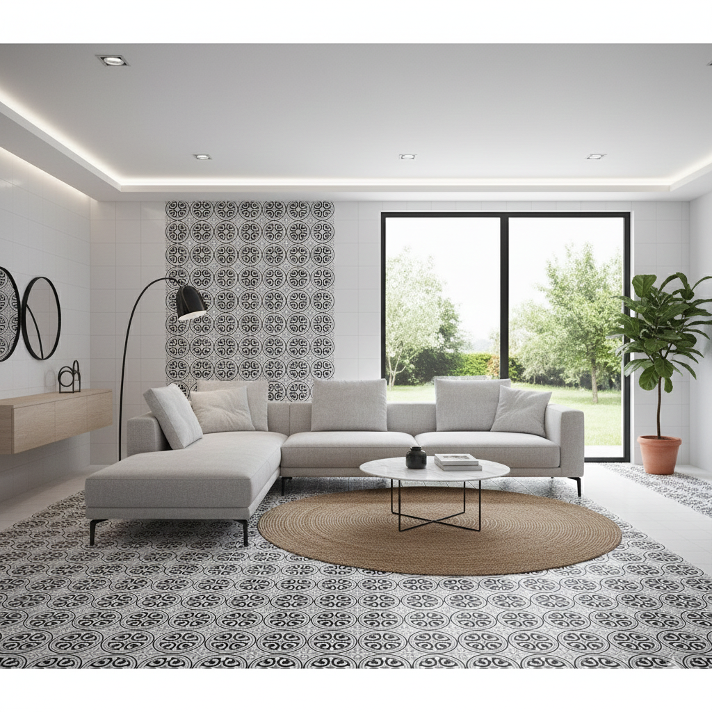 Vintage Cube Pattern - Black Matt Floor Tiles