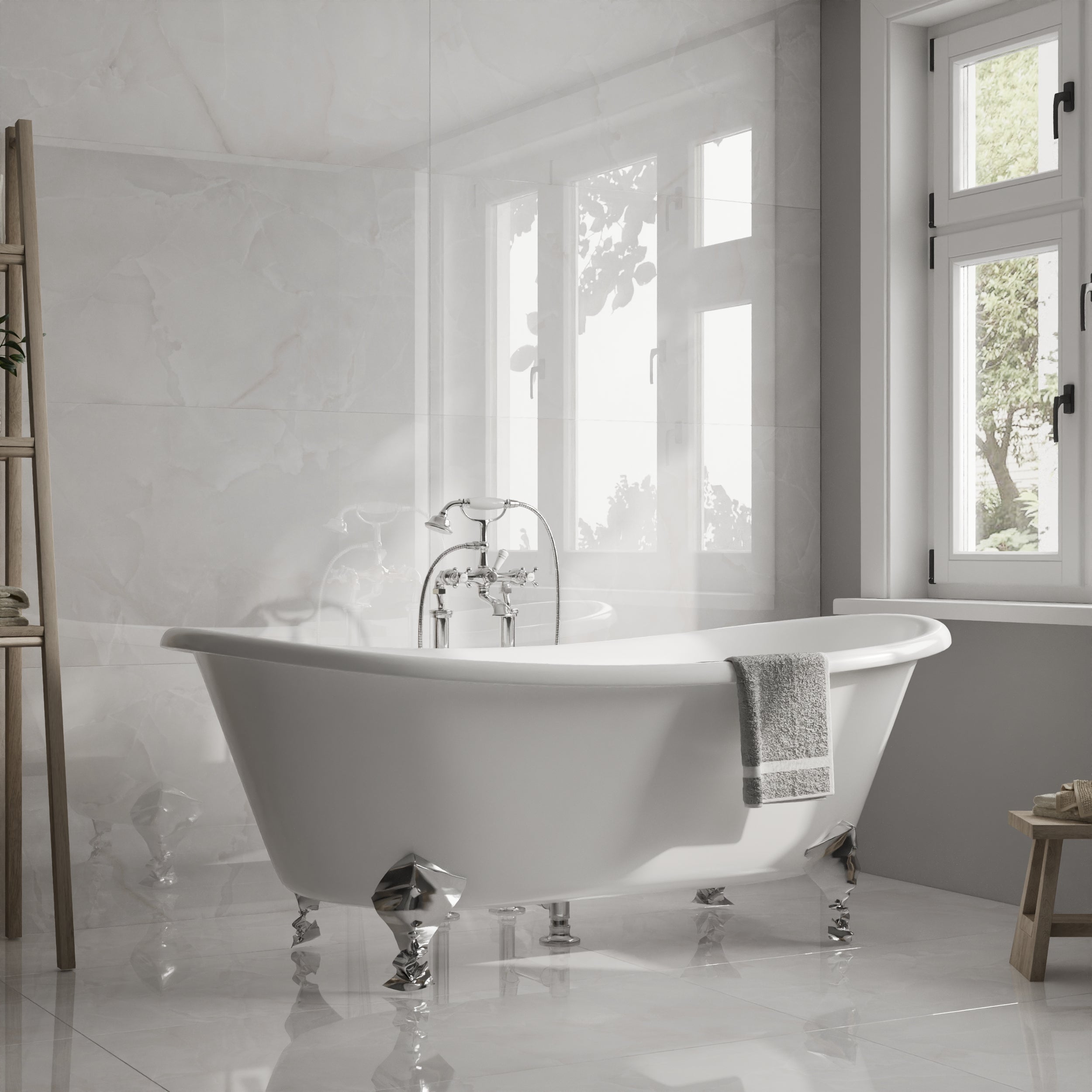Glossy Hawai White Tile: Pristine white tiles for a minimalist and elegant finish