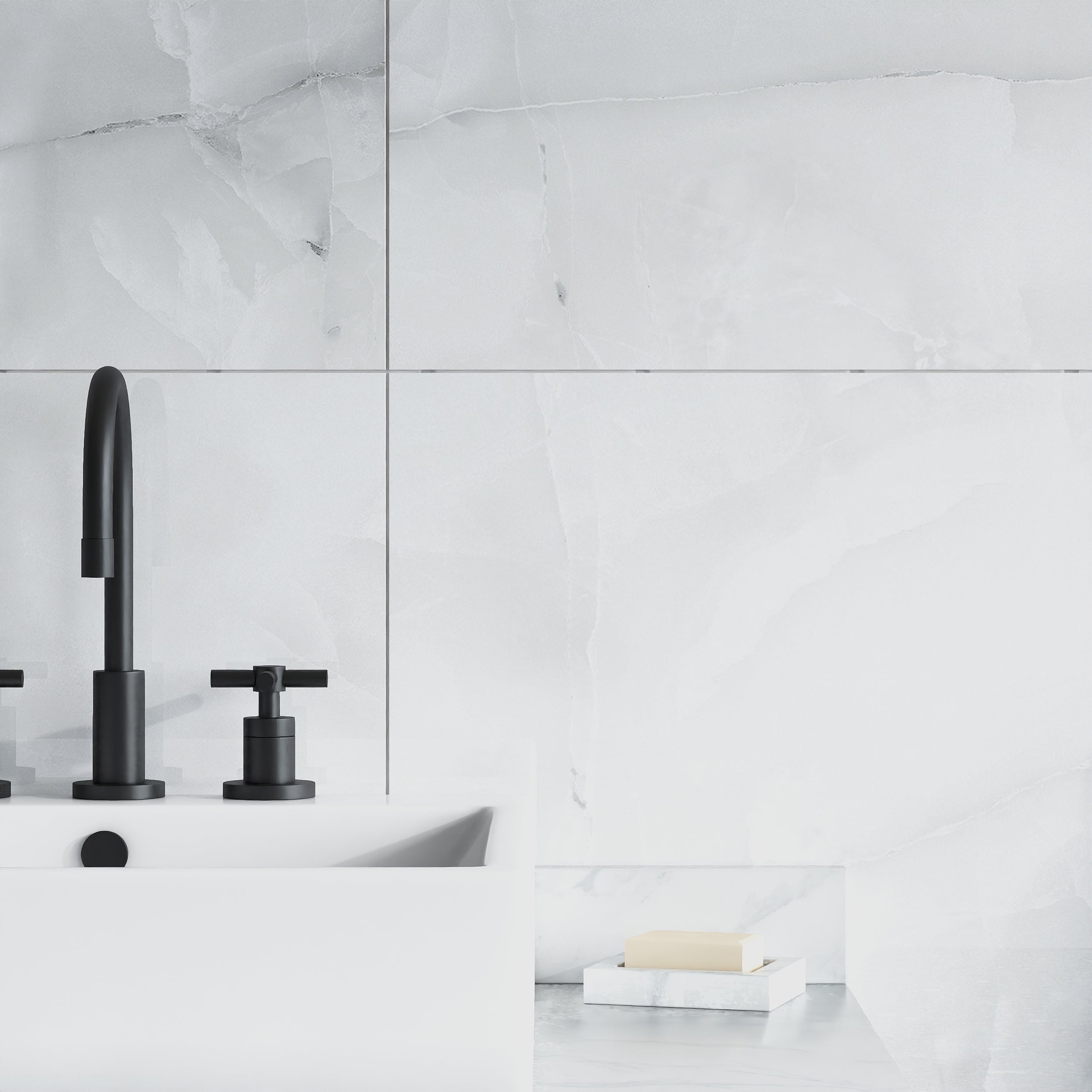 Glossy Onyx Ice Grey Tile: Cool grey tile with refined veining for modern interiors