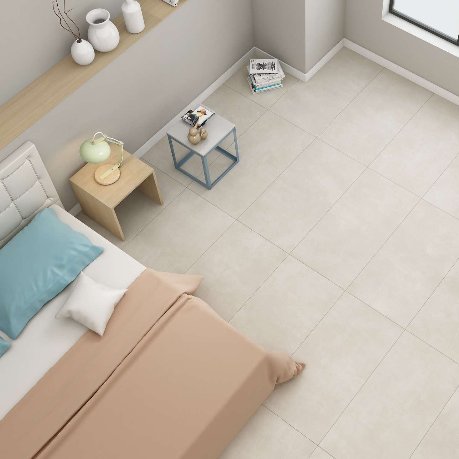 Luxury Bedroom having INFINITY DOVE Marble tiles on floor .