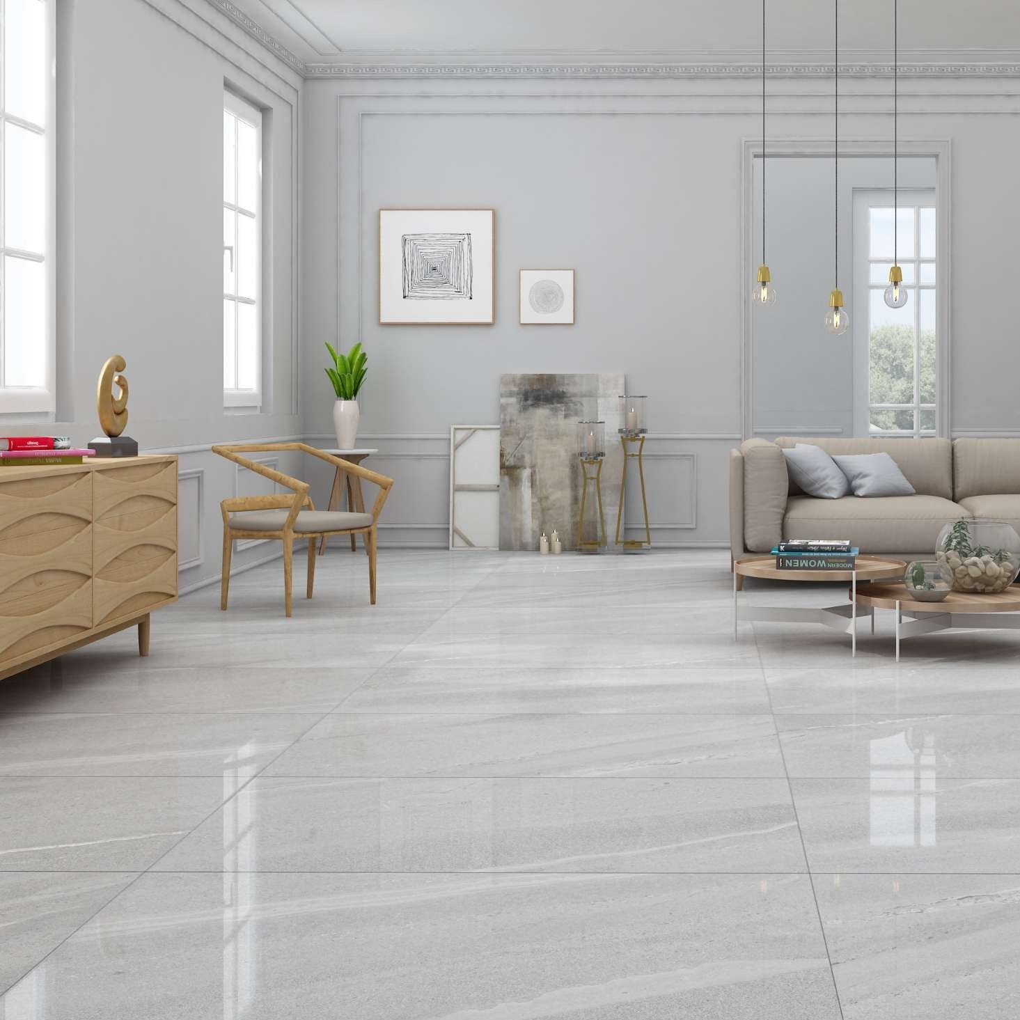 Luxury House interior having JASPER SILVER Marble tiles on floor .