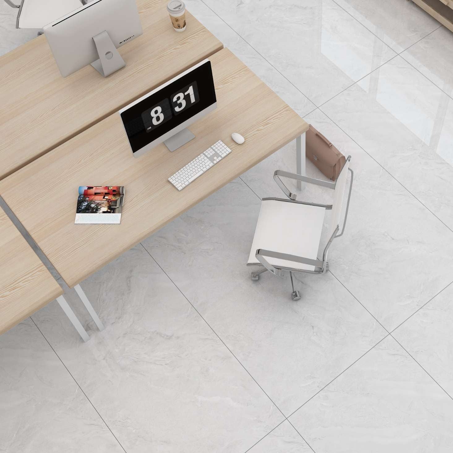 Luxury house interior having White Marble tiles on floor .