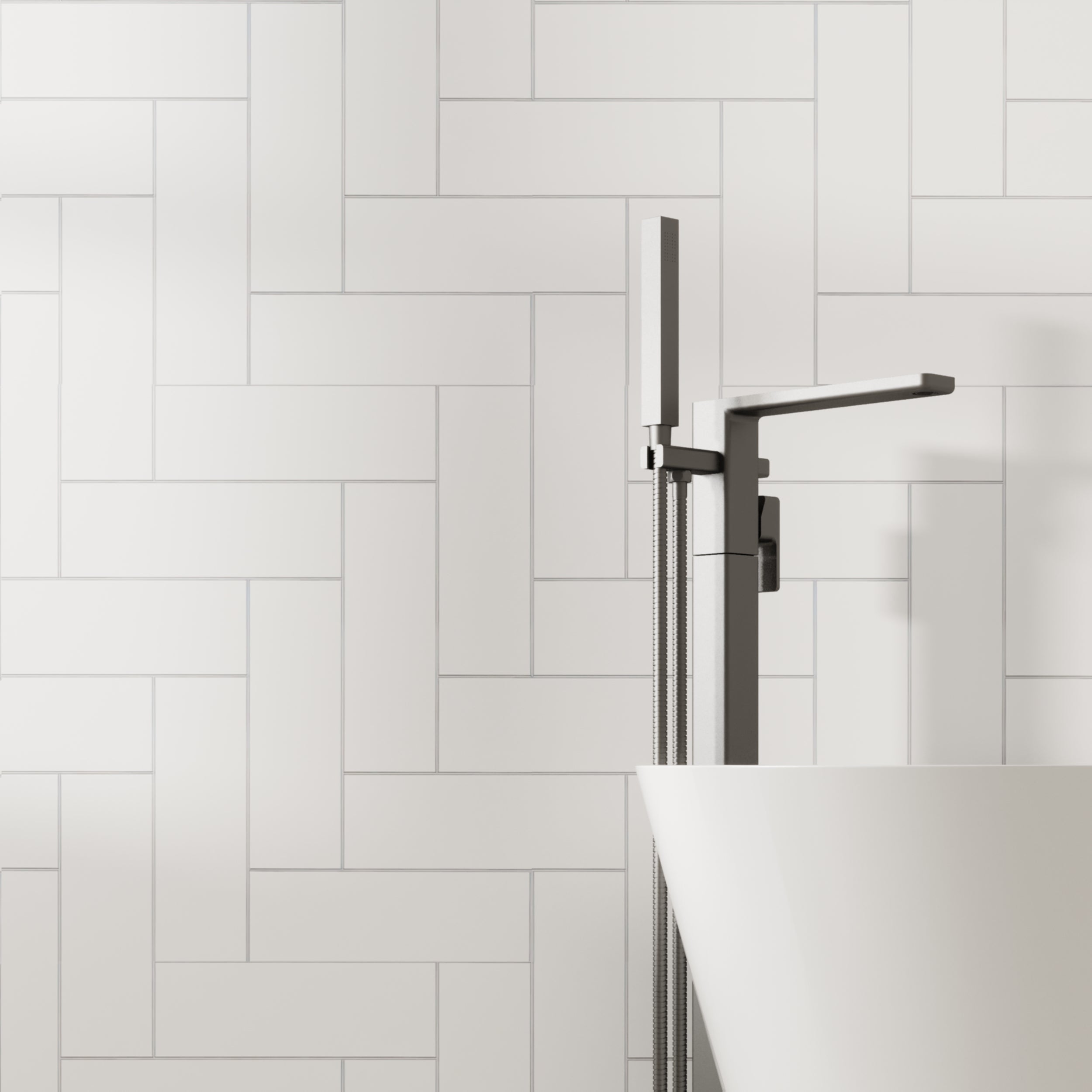 WHITE HERRINGBONE - Classy White Straight Herringbone Panel with Dynamic Pattern