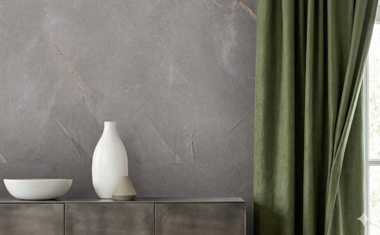 Altair Grey porcelain wall and floor tiles with geometric stone effect for modern interiors.