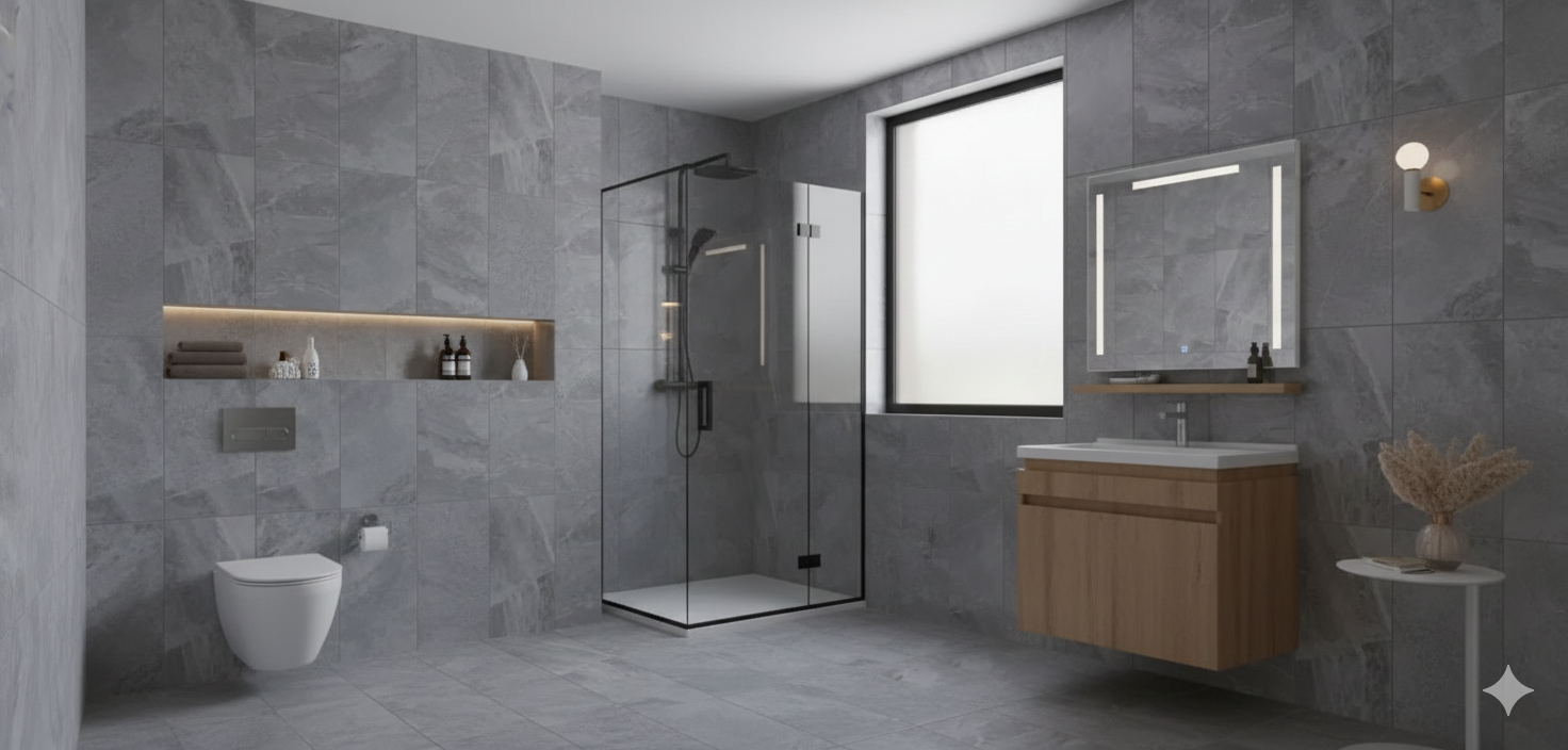 Antiqua Anthracite Porcelain Wall And Floor Tiles with matt stone effect finish