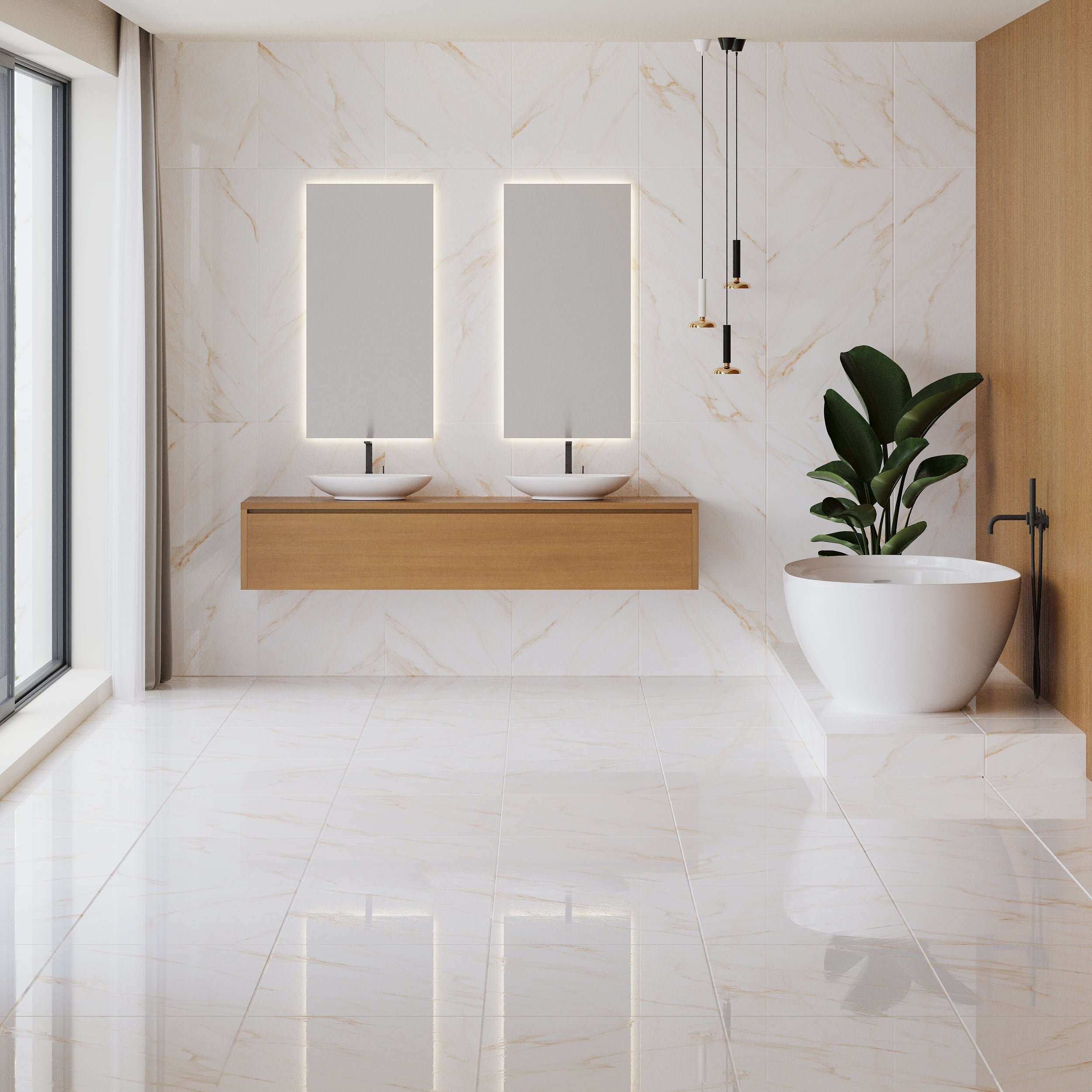 Belinda Beige Glossy Large Porcelain Tiles for bright, seamless floors and walls in modern interiors.