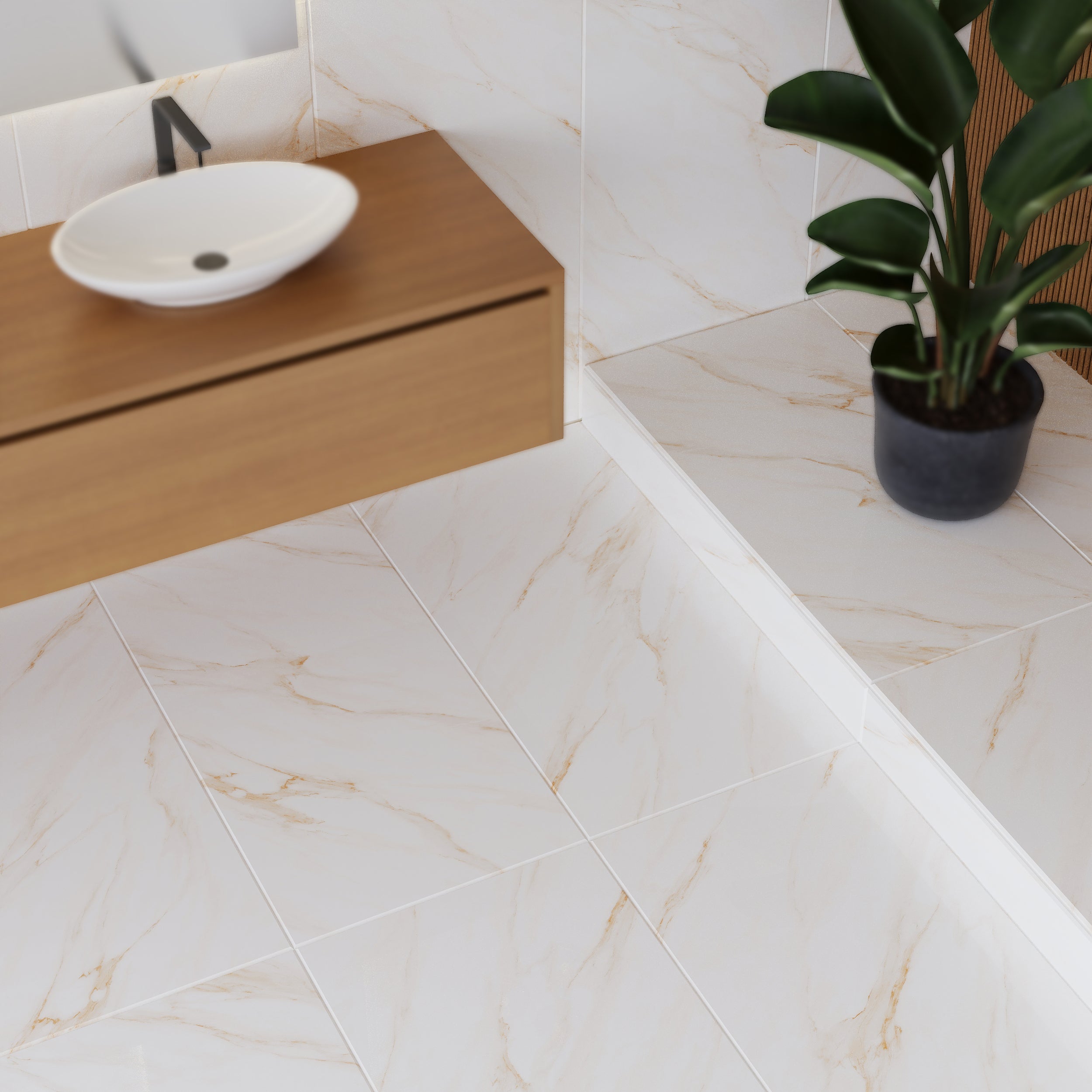 Belinda Beige Glossy Porcelain Wall And Floor Tiles with smooth stone-inspired finish