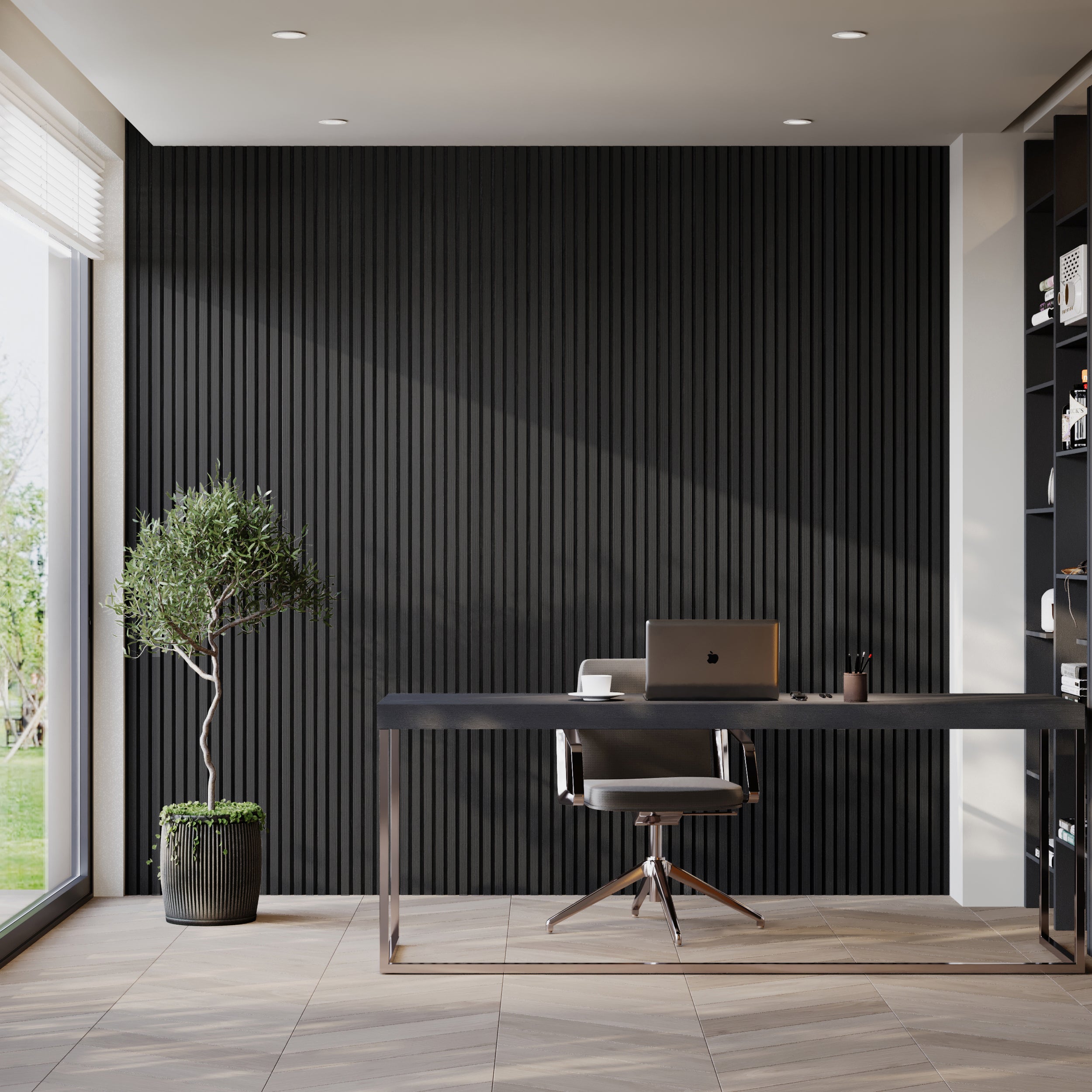 Black oak decorative wood acoustic panels for soundproofing and modern interiors.