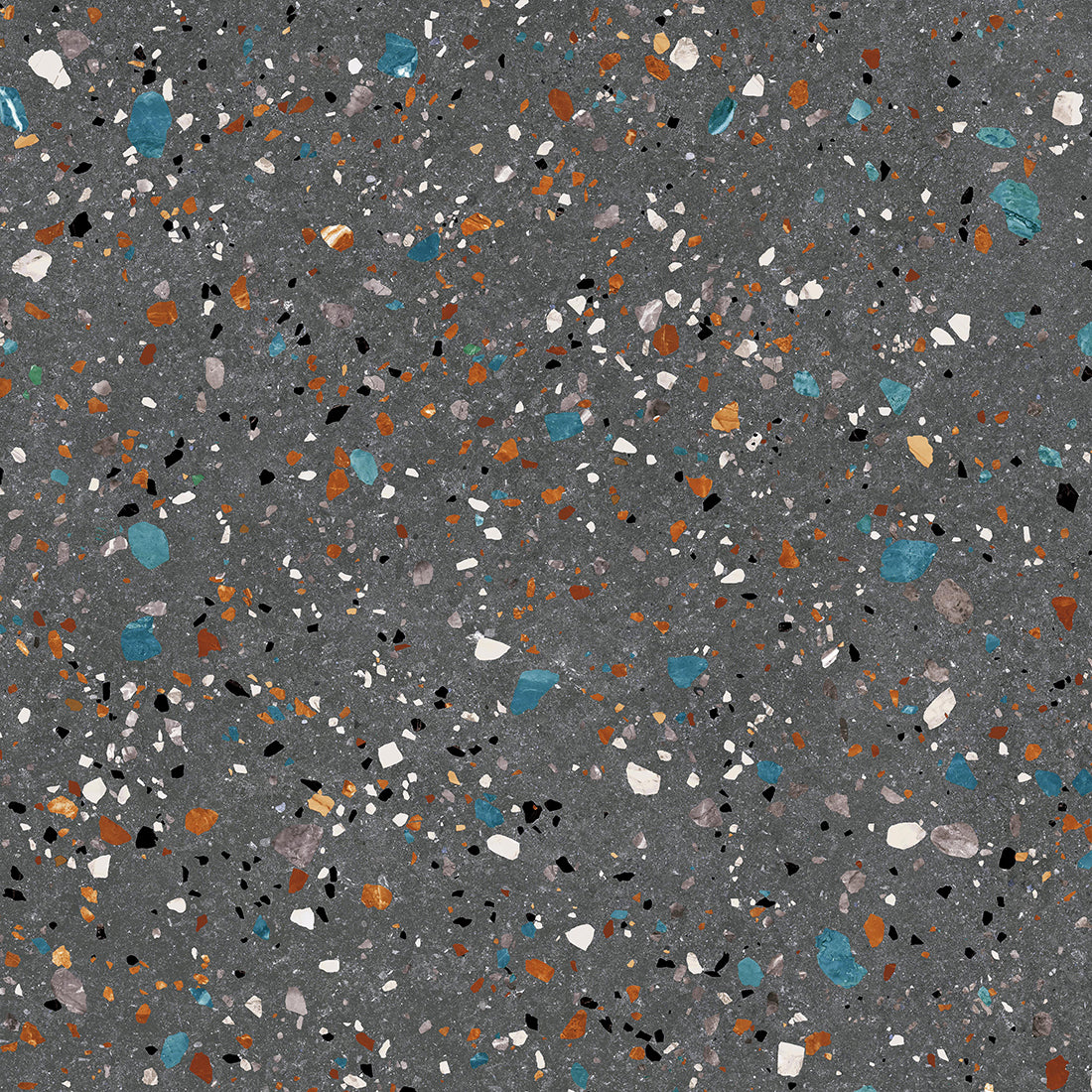 Black terrazzo effect ceramic wall and floor tiles with matt finish for modern interiors.