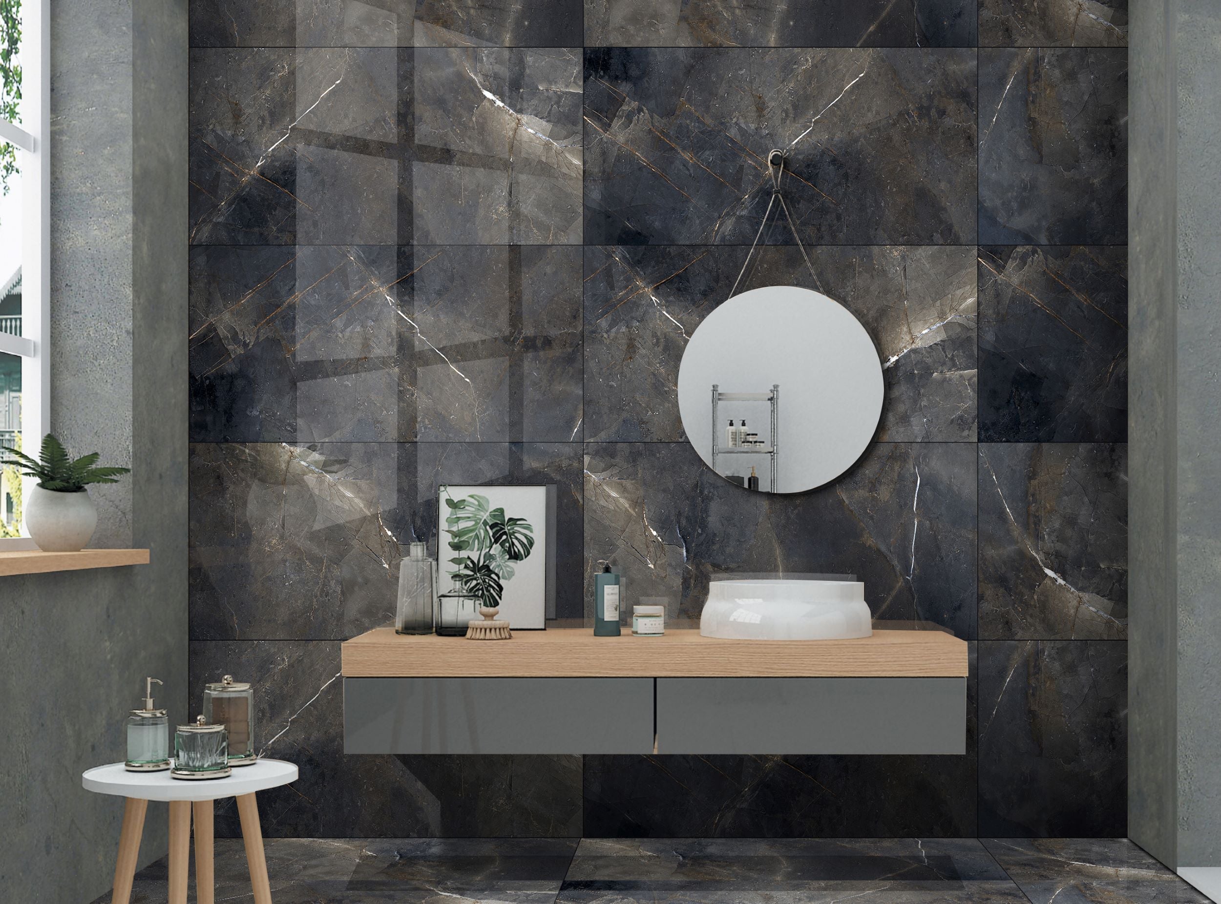 Black thunder- Onyx marble effect rectified polished tile