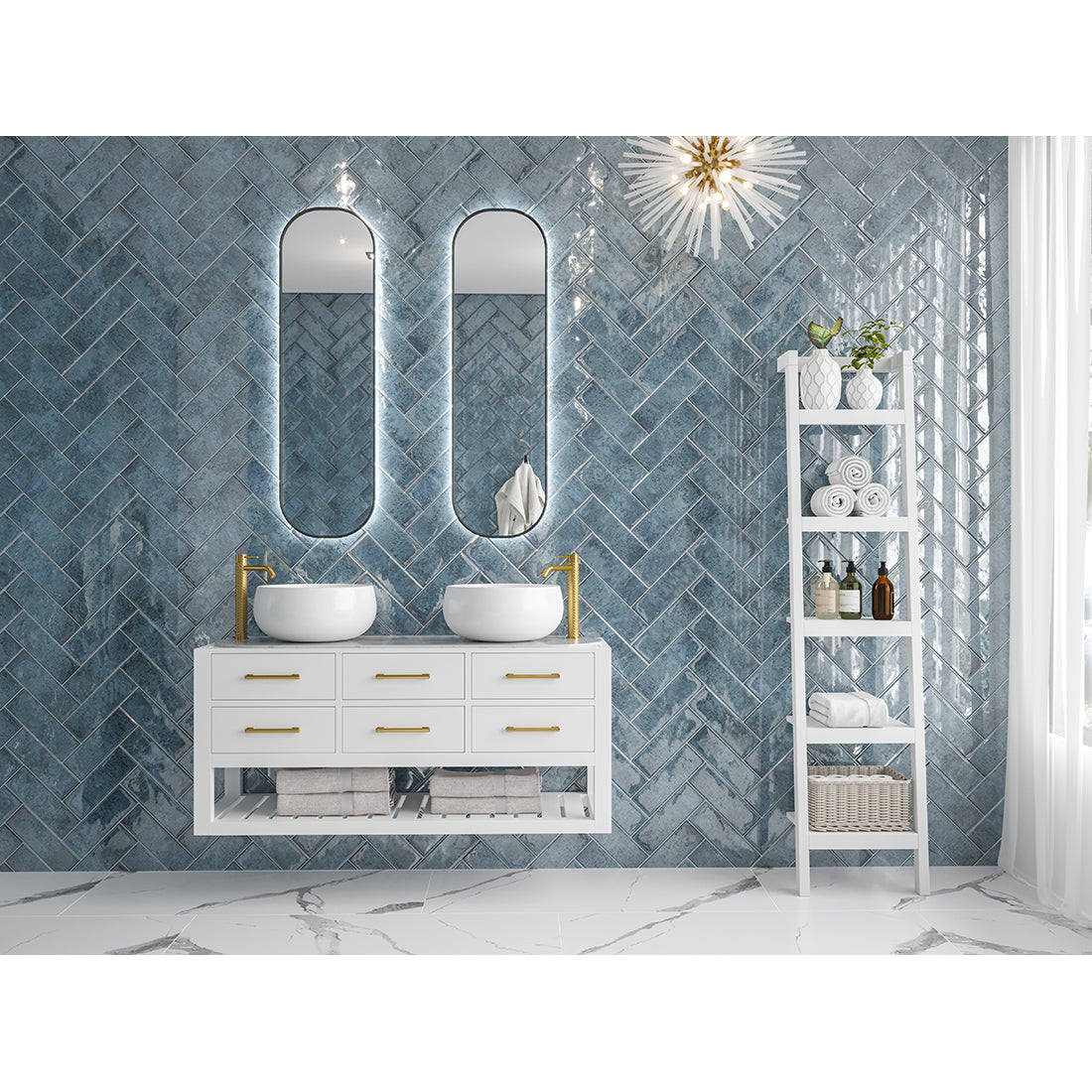Blue gloss bumpy porcelain wall and floor tiles with textured ceramic finish