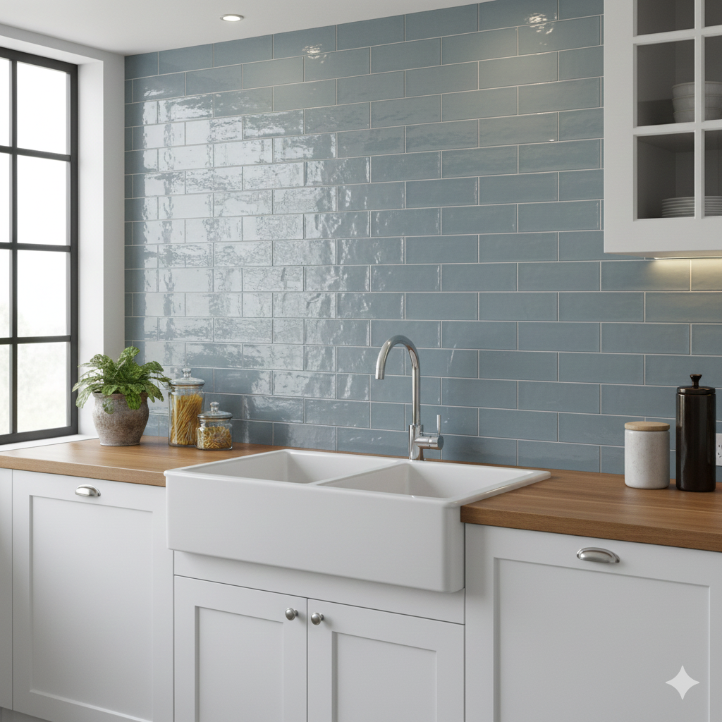 Blue gloss porcelain wall and floor tiles with modern ceramic finish