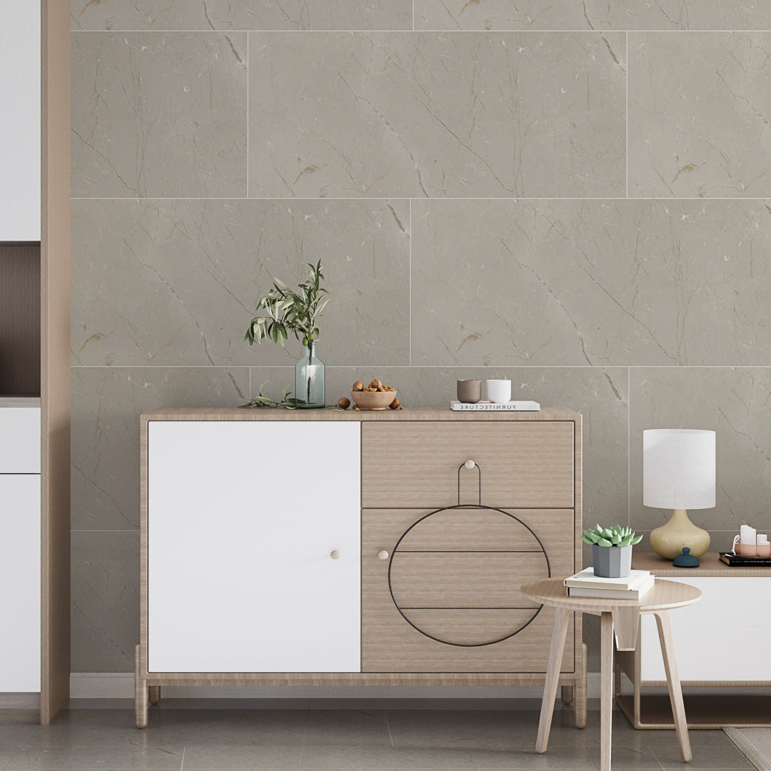 Burberry grey natural texture porcelain wall tiles for modern and elegant interiors.