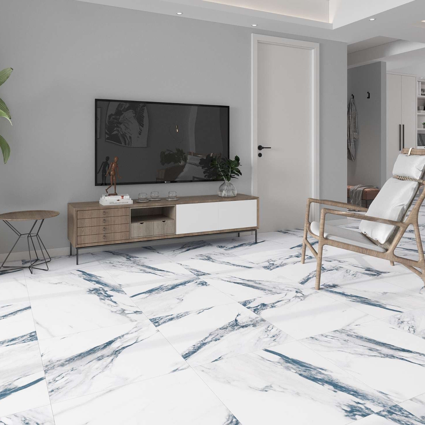 Calacatta Ocean Blue Porcelain Wall And Floor Tiles with textured marble effect