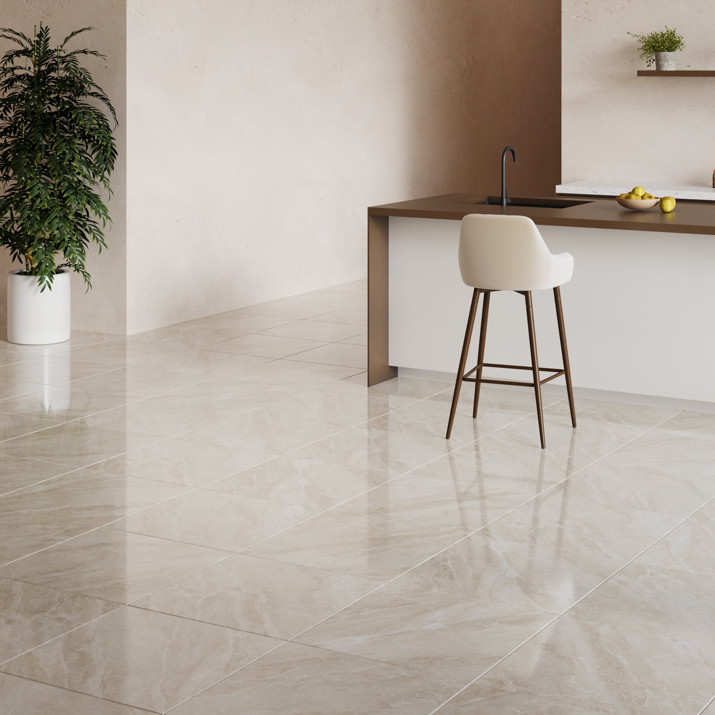 Cashmere Crema Glossy Porcelain Wall And Floor Tiles in creamy beige for modern interiors.