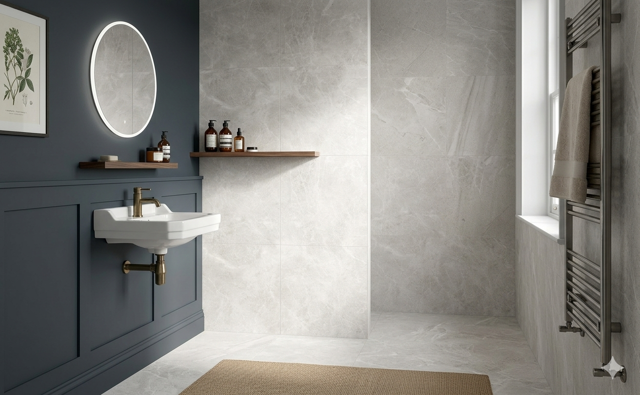 Contemporary grey stone effect Porcelain wall and floor tiles for stylish kitchens and bathrooms