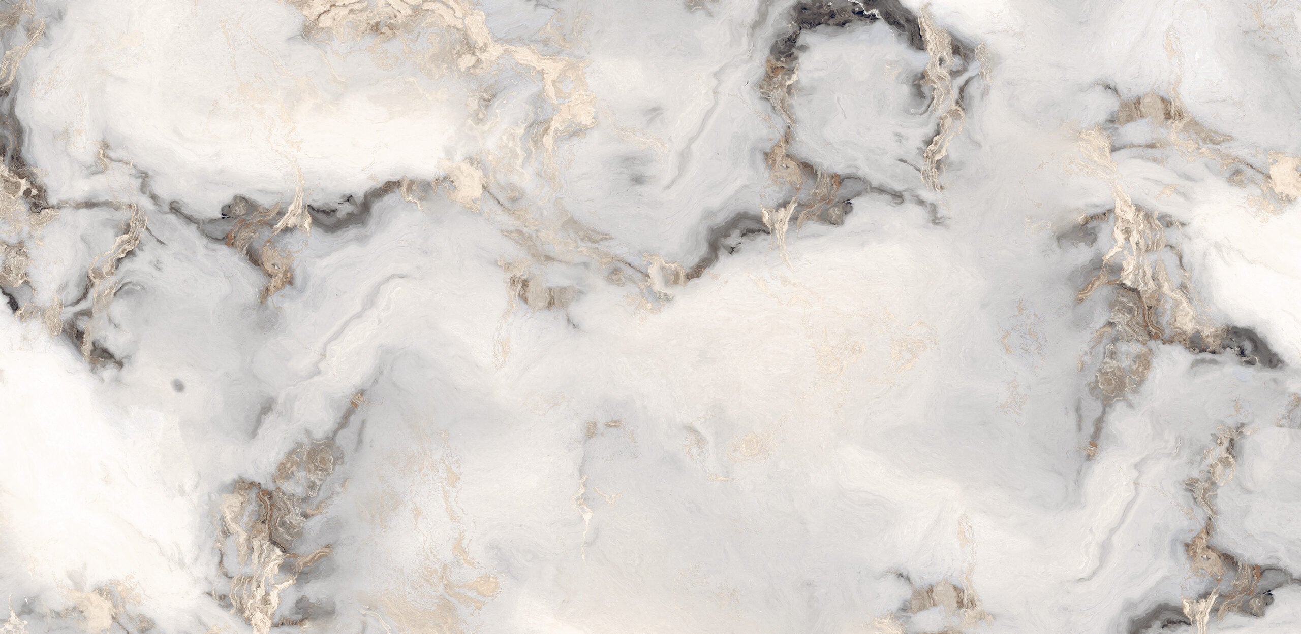 Contemporary porcelain wall and floor tiles with luxury white marble and metallic veining.