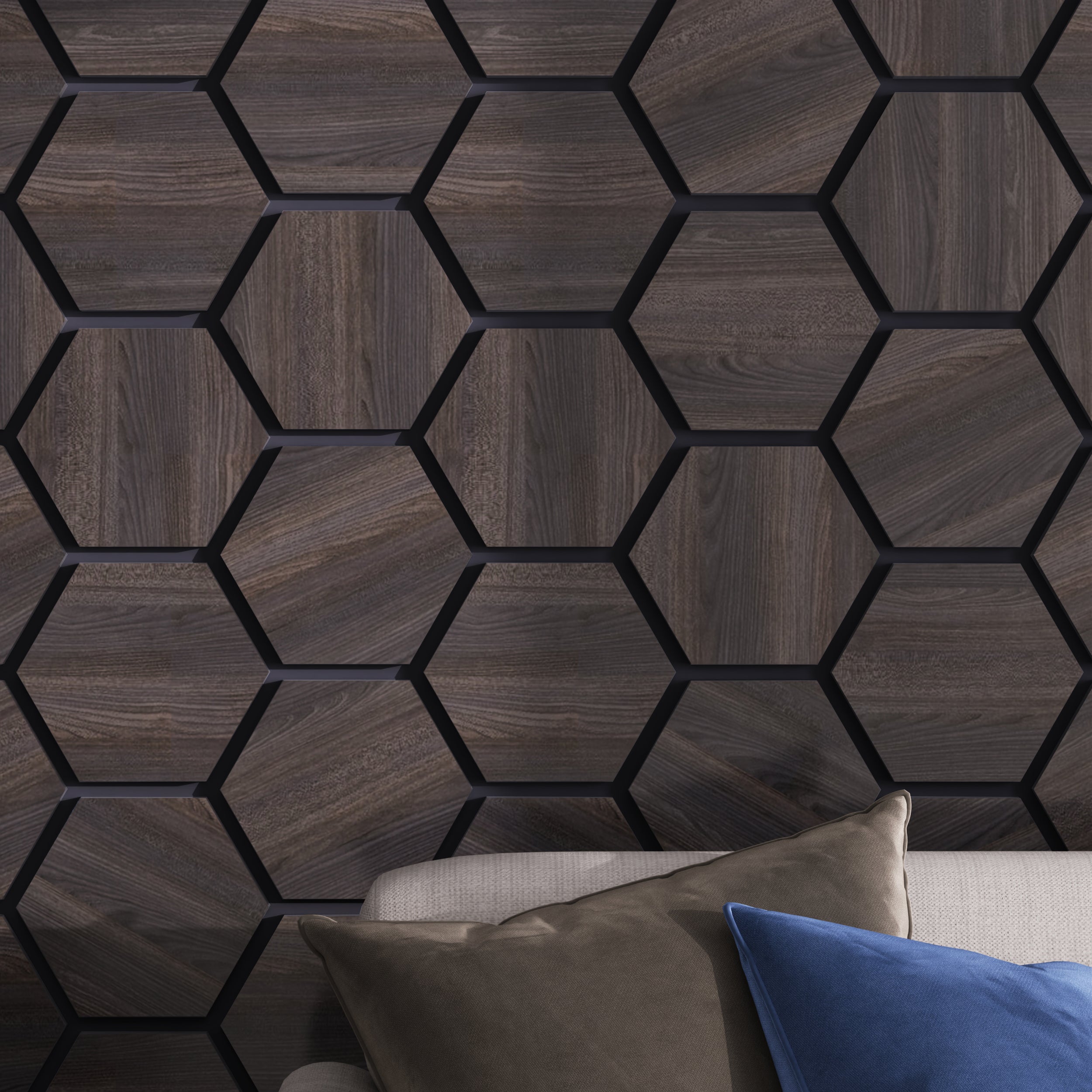 Decorative hexagon wood panels for echo reduction and modern acoustic walls.