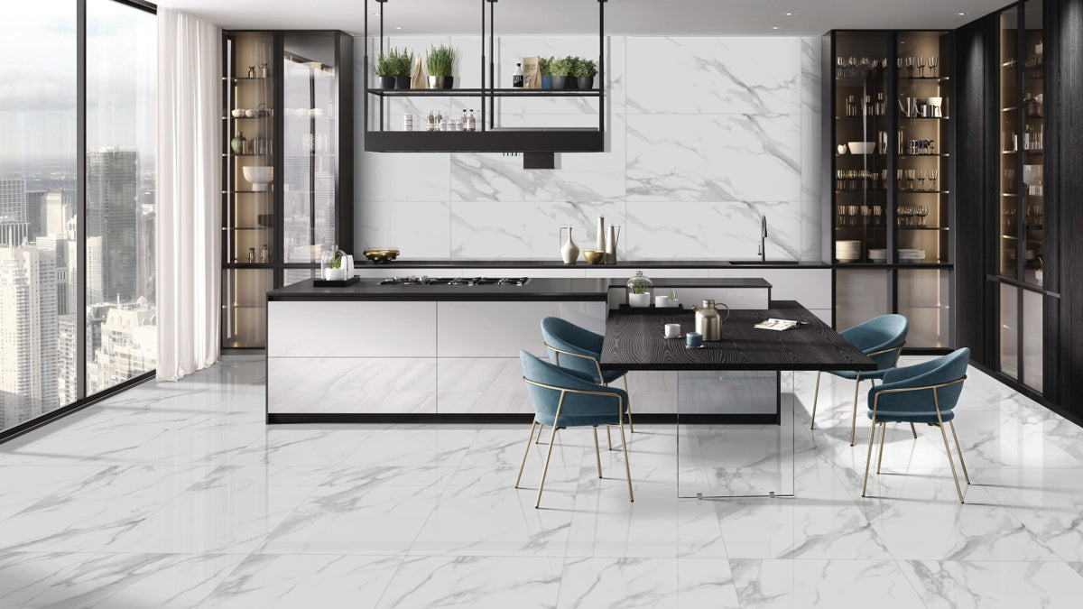 Statuario crystal- Polished marble effect rectified tile