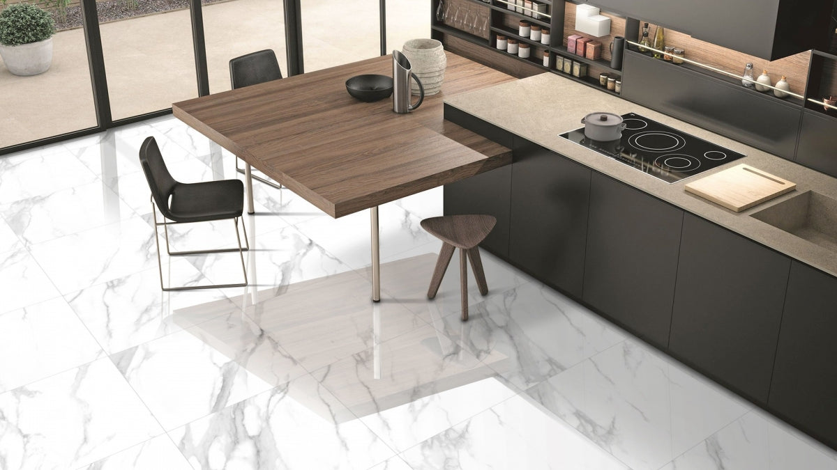Gleam Carrara- marble effect sugar finish rectified tile