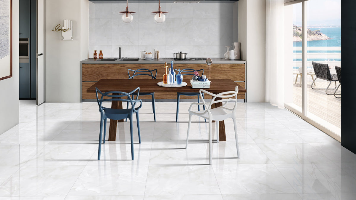 Hawaii white- Polished marble effect rectified tile