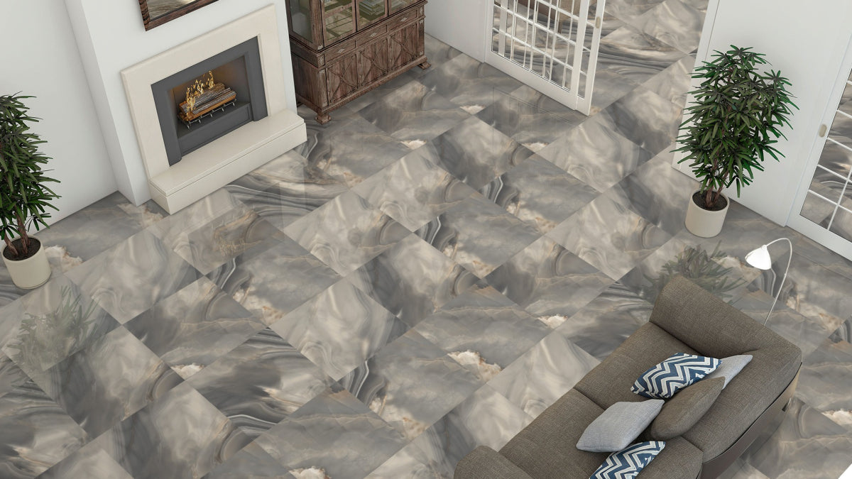 Pearly onyx Polished marble effect rectified tile