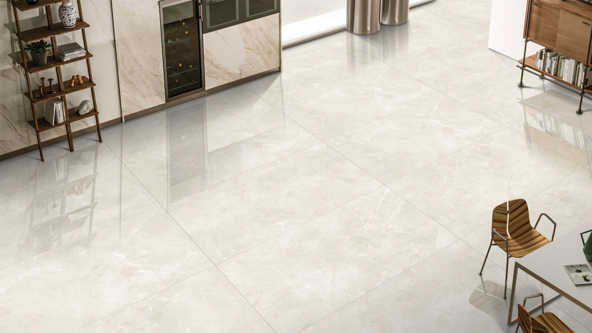 Hampton Cream Polished Stone Effect Porcelain Tiles