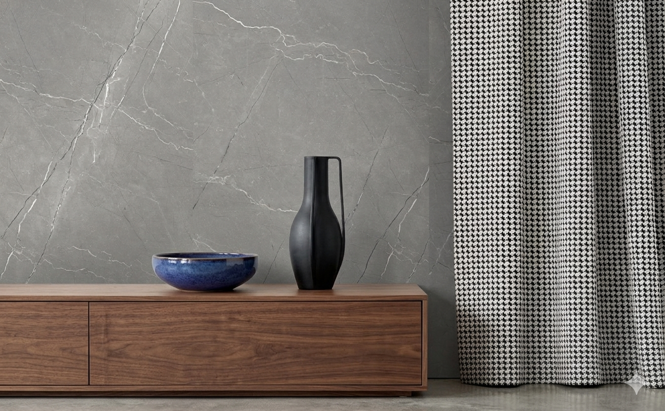 Fine Argenta grey porcelain wall and floor tiles with glossy marble effect for modern interiors.