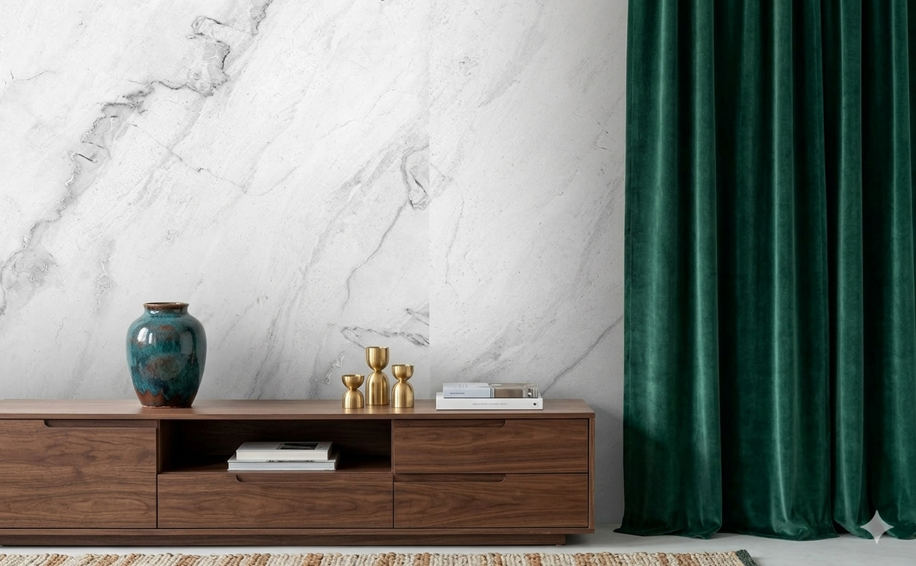 Fusion Girgio white porcelain wall and floor tiles with glossy finish for modern interiors.