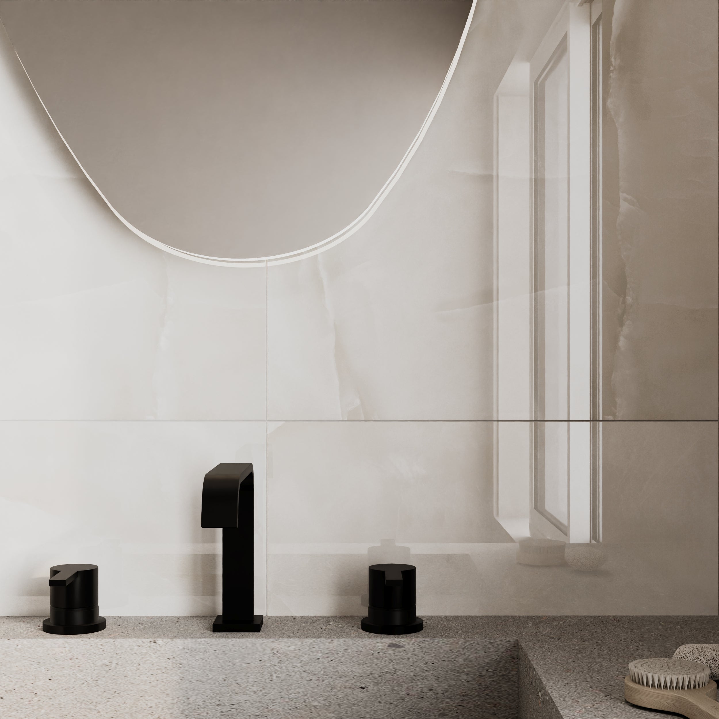 Glossy Autumn Pearl Porcelain Wall And Floor Tiles in warm beige marble effect