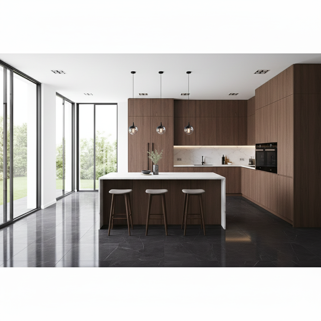 Glossy black ceramic wall and floor tiles for modern kitchens and bathrooms.