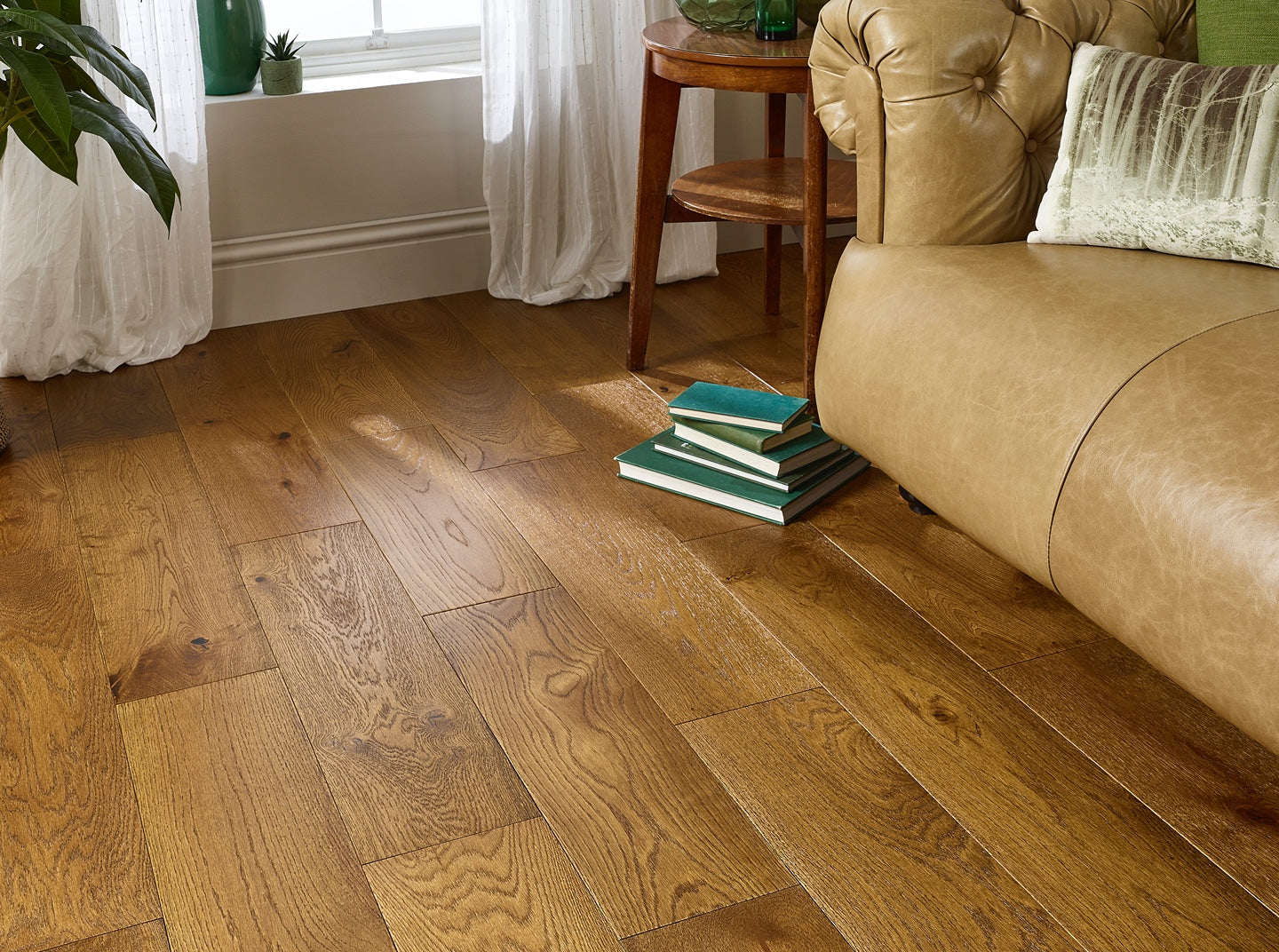 Golden brushed and lacquered oak engineered wood flooring wide plank, Porcelain Wall And Floor Tiles look