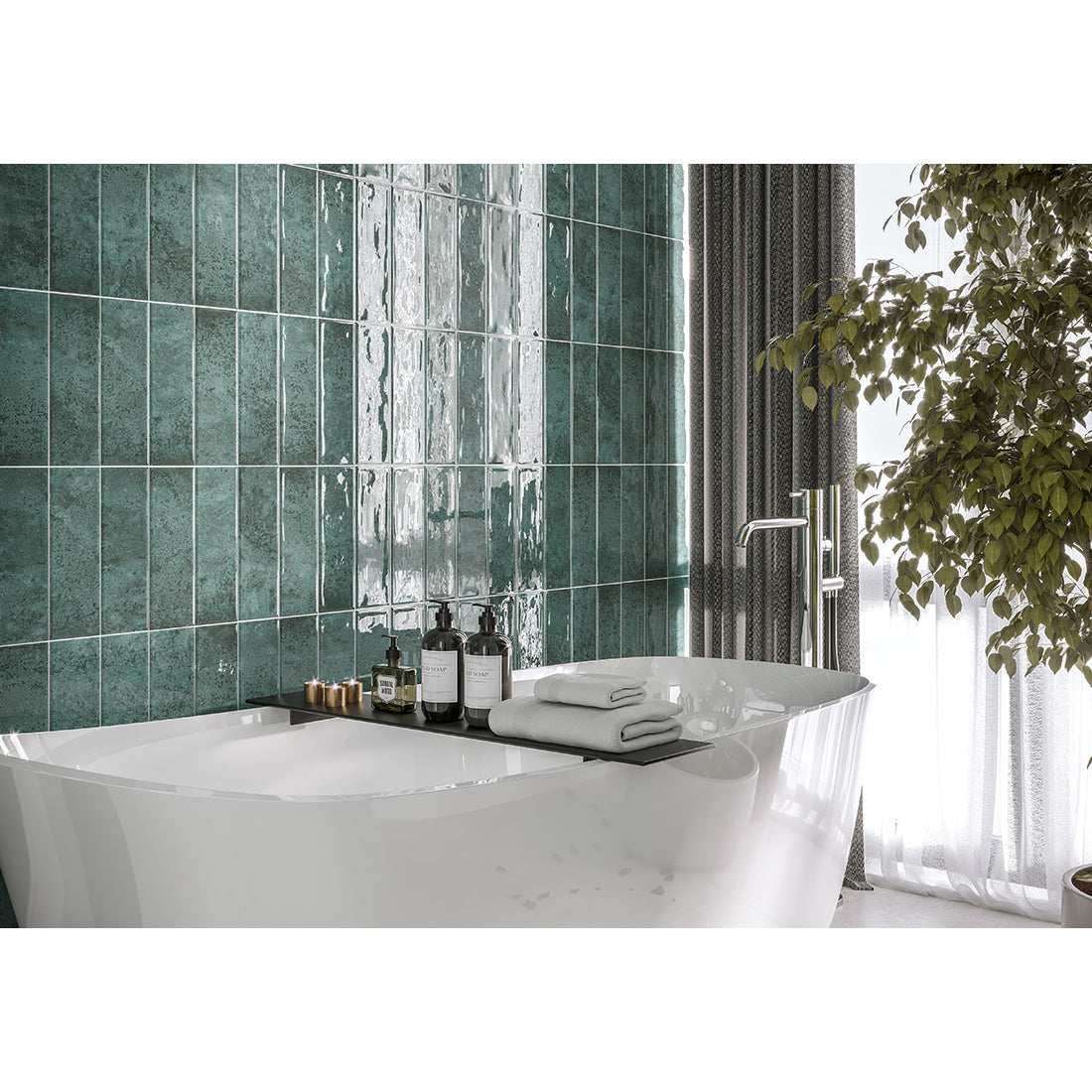 Green gloss bumpy porcelain wall and floor tiles with designer textured finish