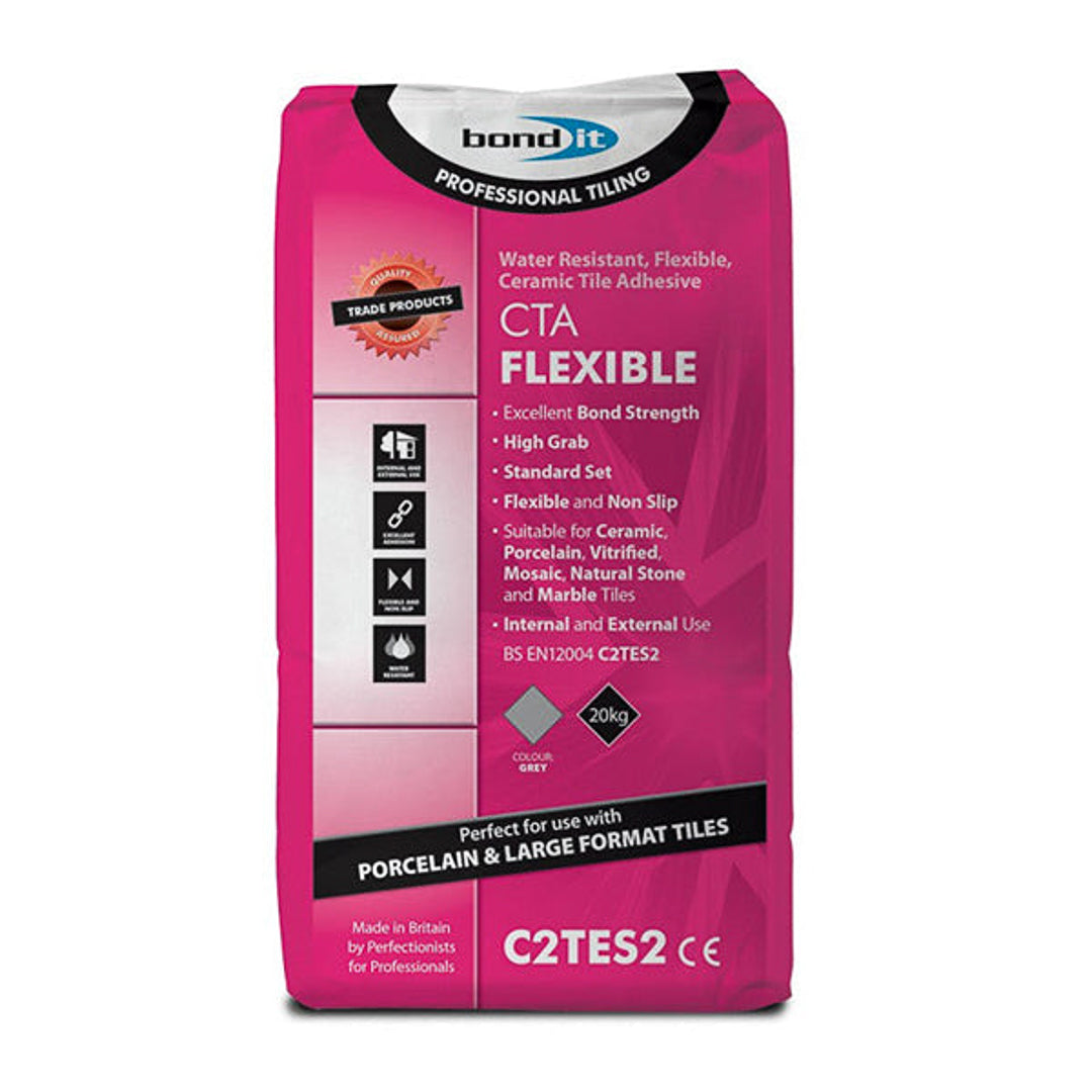 Grey flexible tile adhesives for strong wall and floor tile bonding in modern spaces.