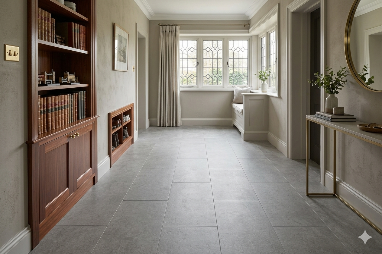 Grey Stone Effect LVT SPC Flooring with natural stone look and waterproof rigid core construction