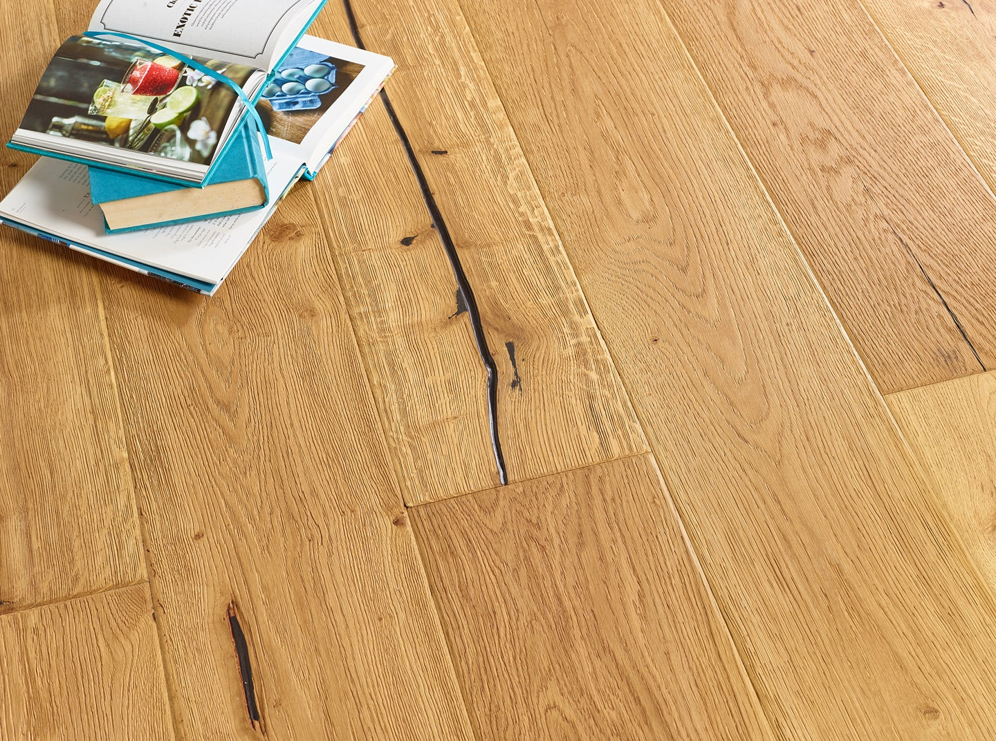 Hardwax oiled natural distressed oak engineered wood flooring with rustic charm, Porcelain Wall And Floor Tiles look