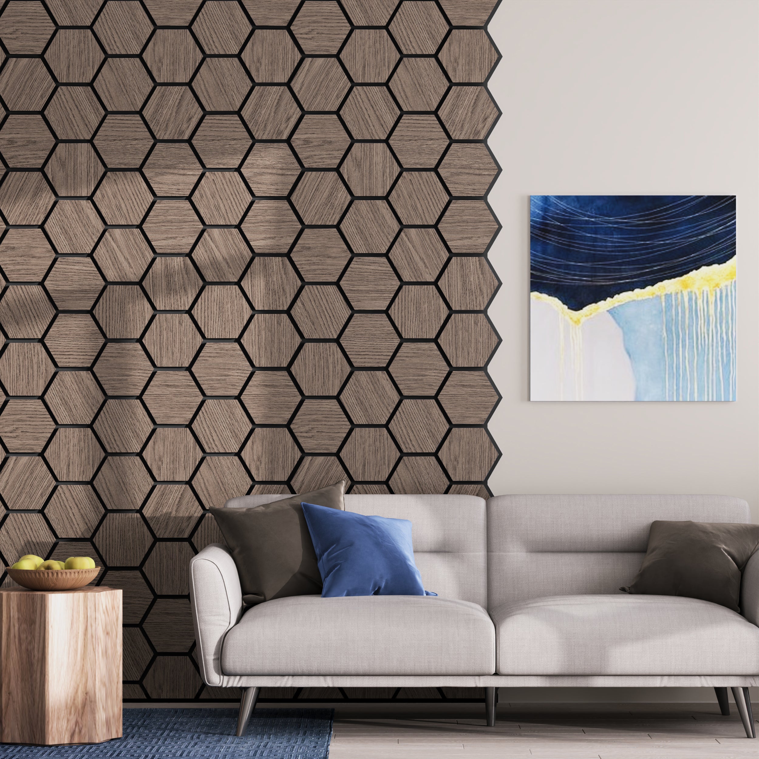 Hexagon walnut wood panels for soundproofing and stylish acoustic wall design