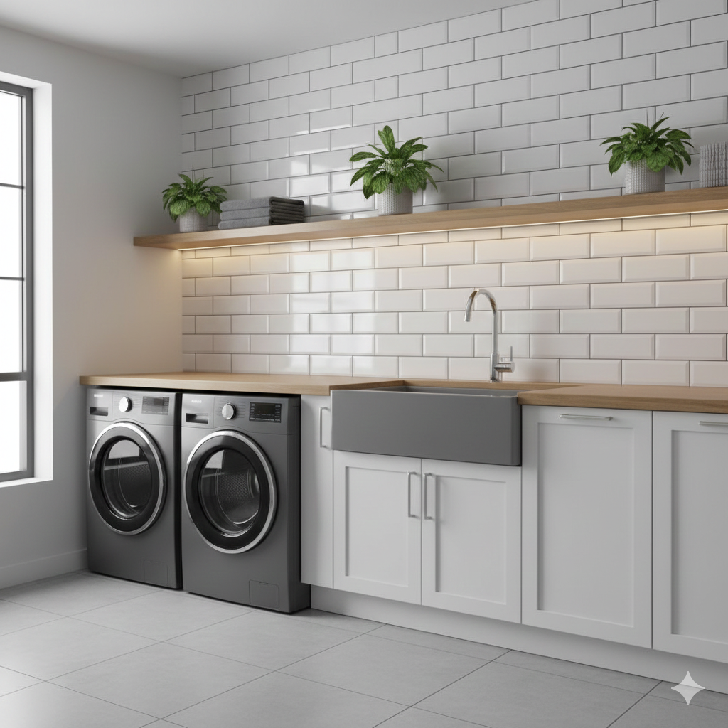 High gloss white porcelain wall and floor tiles with sleek bevelled edges