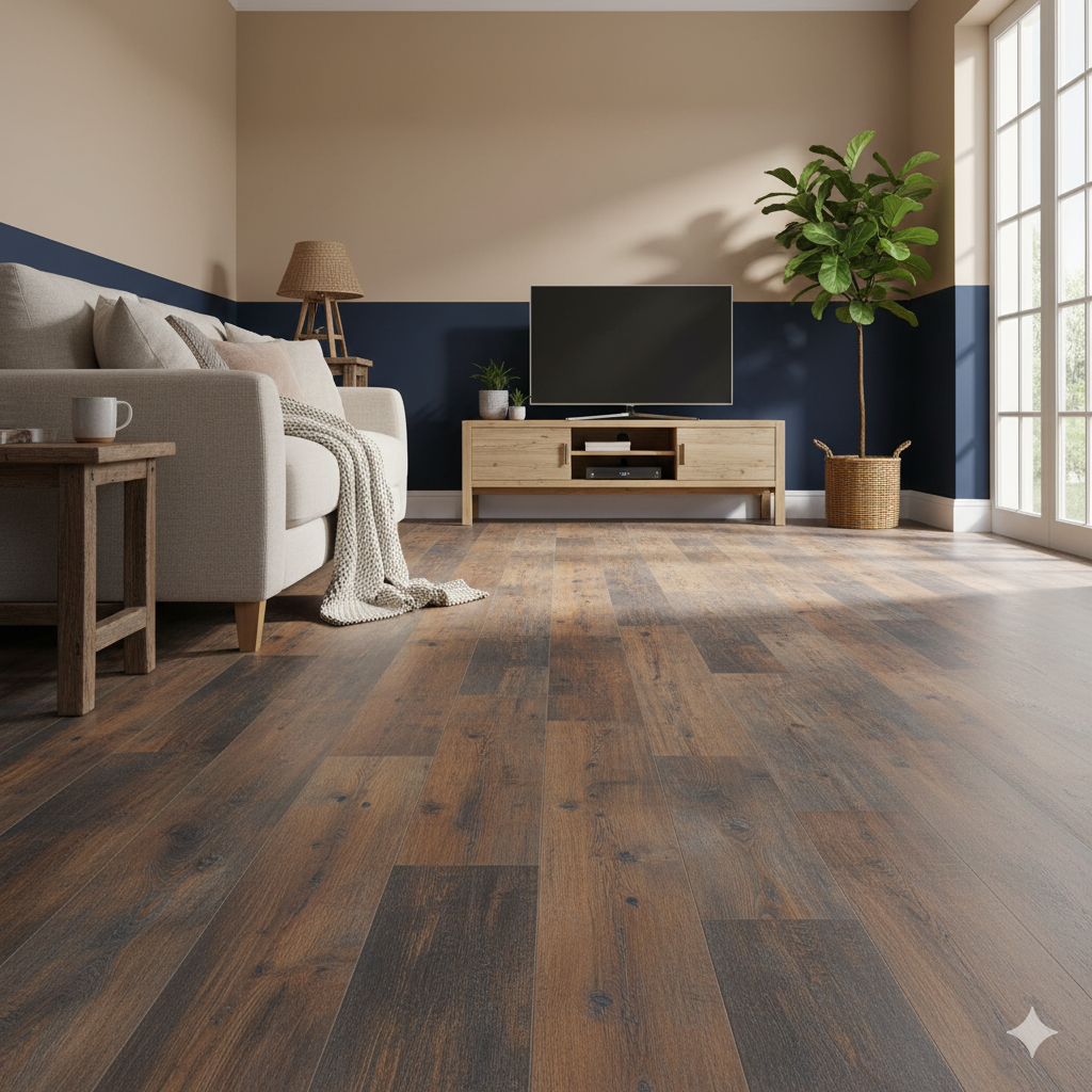 High Quality Laminate Flooring 12mm thickness, Vortex ER Bilbao oak laminate with click-lock installation.