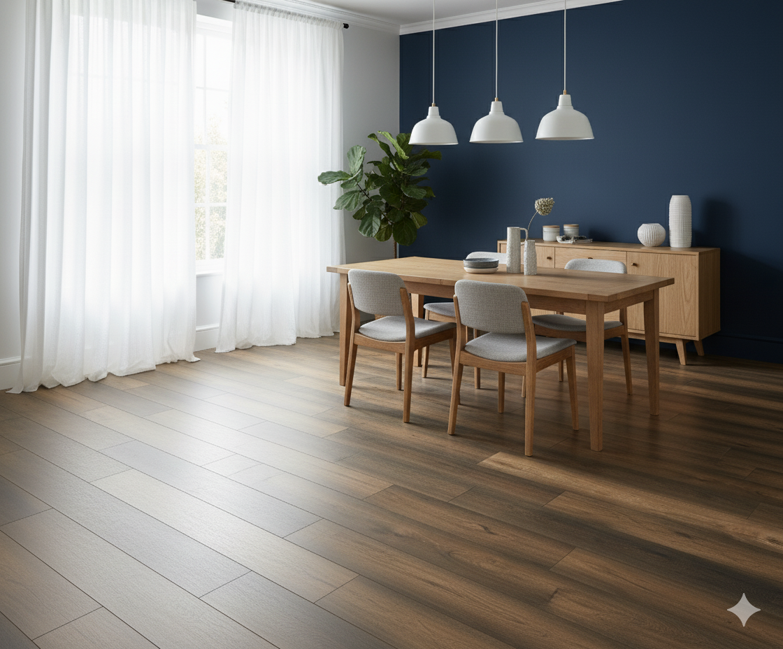 High Quality Laminate Flooring with embossed woodgrain texture, Salamanca oak for elegant rooms.
