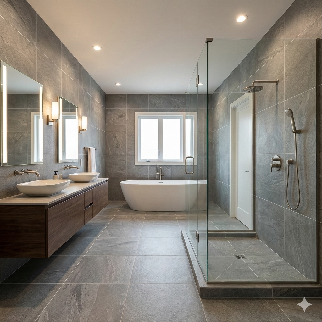 Lajedo matt R11 grey porcelain wall and floor tiles with soft stone-inspired finish.