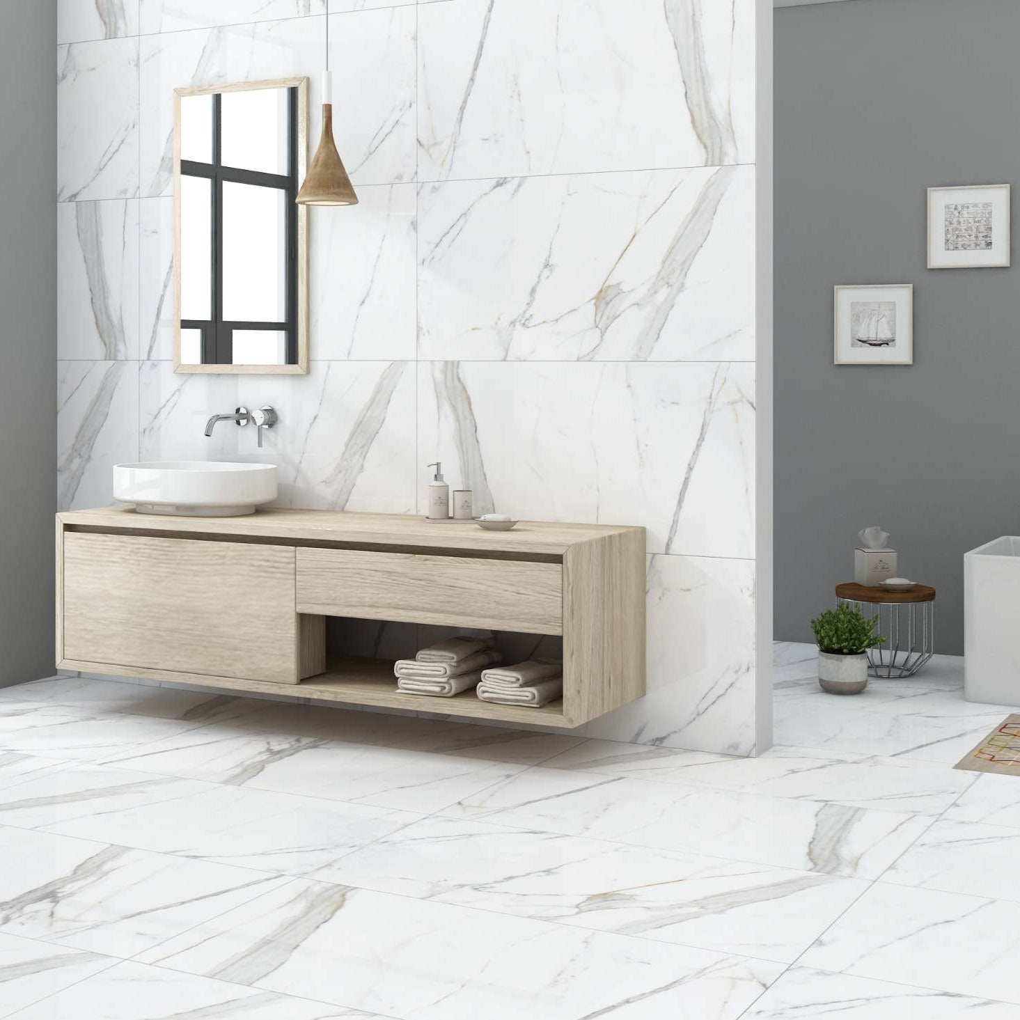Light grey veining Porcelain Wall And Floor Tiles with marble effect finish