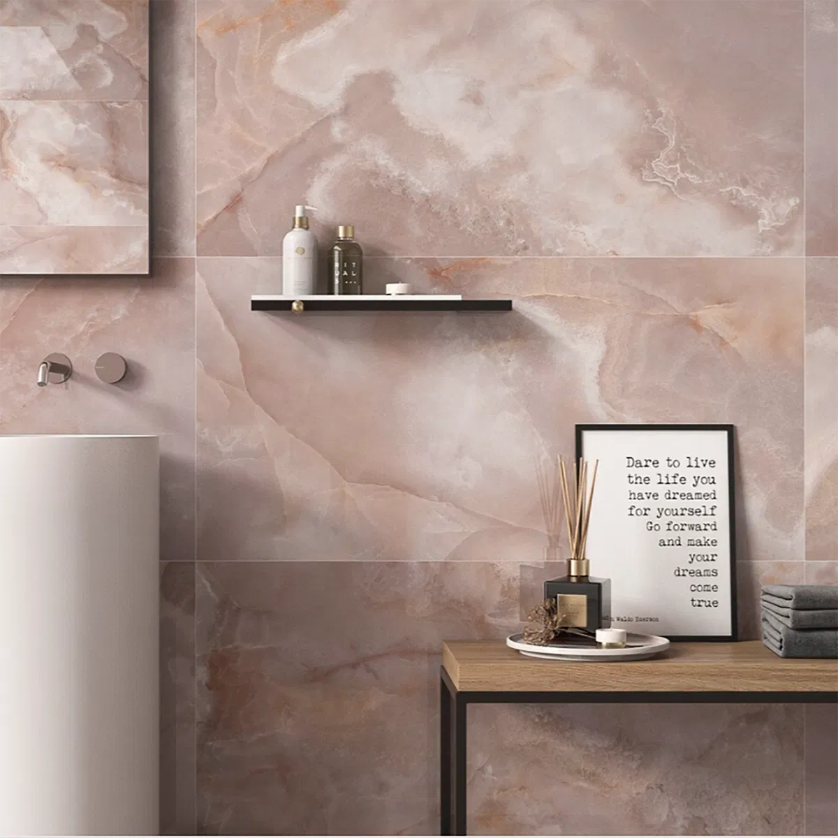 Luxury Coral Marble Effect Porcelain Wall And Floor Tiles with polished surface for sophisticated interiors.