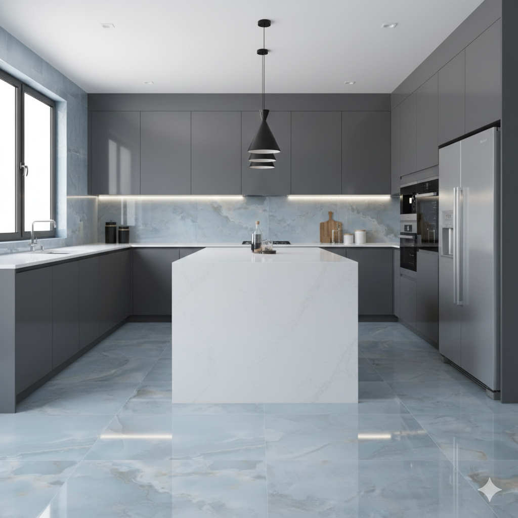 Luxury Oni Pearl Marble Effect Porcelain Wall And Floor Tiles with polished surface for modern interiors.